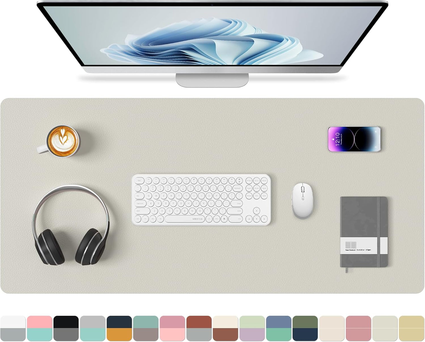 Aothia Double-Sided PU Leather Desk Pad - Non-Slip Large Mouse Pad & Desk Mat for Office, Home - Waterproof, Easy to Clean, Durable Dual-Sided Surface (Wall Gray, 23.6" x 13.7")