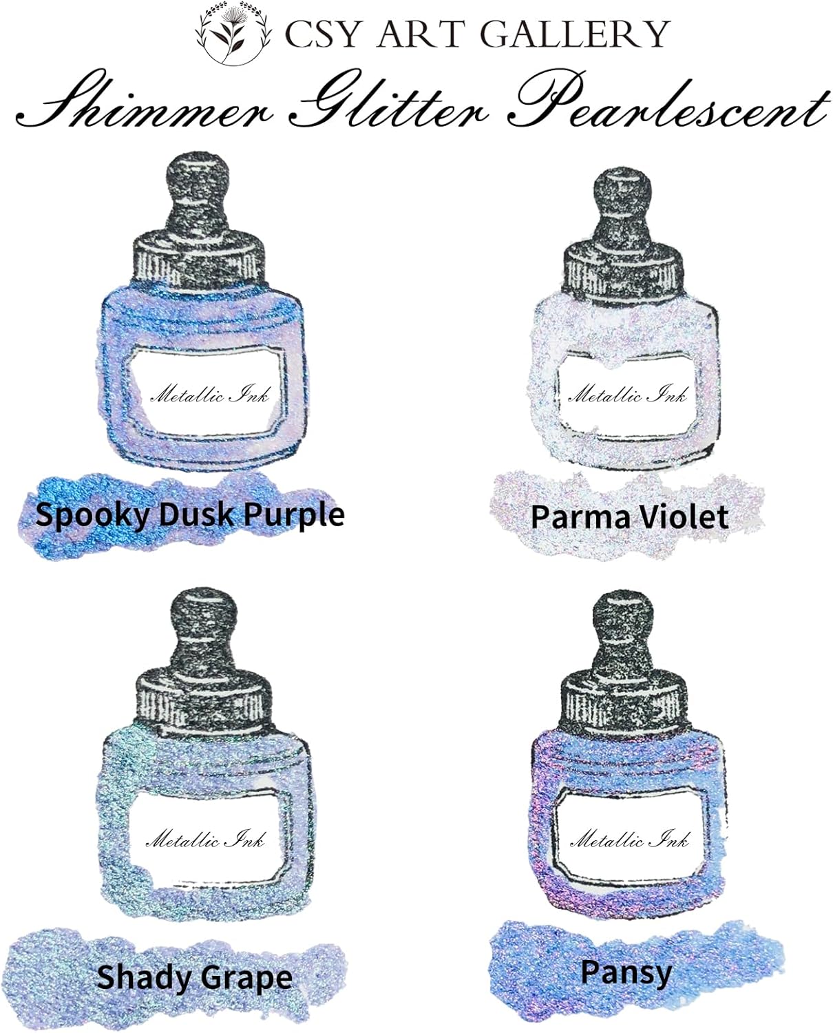 CSY art gallery Pearlescent Liquid Acrylic Ink Bottle -Shimmering Purple Permanent Calligraphy Inks-Finest Liquid, High Color Metallic Paint(Lavender Manor Set)