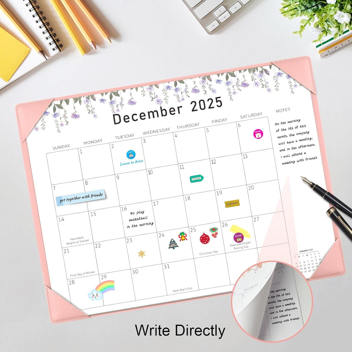 Gannyfer Desk Calendar 2025-2026, July 2025-Dec 2026, 18 Monthly Large Calendar 2025-2026, 22" x 17" Desktop Pad Calendar for Planning and Organizing In Your Family, School or Office-Pink(6 Stickers Included)