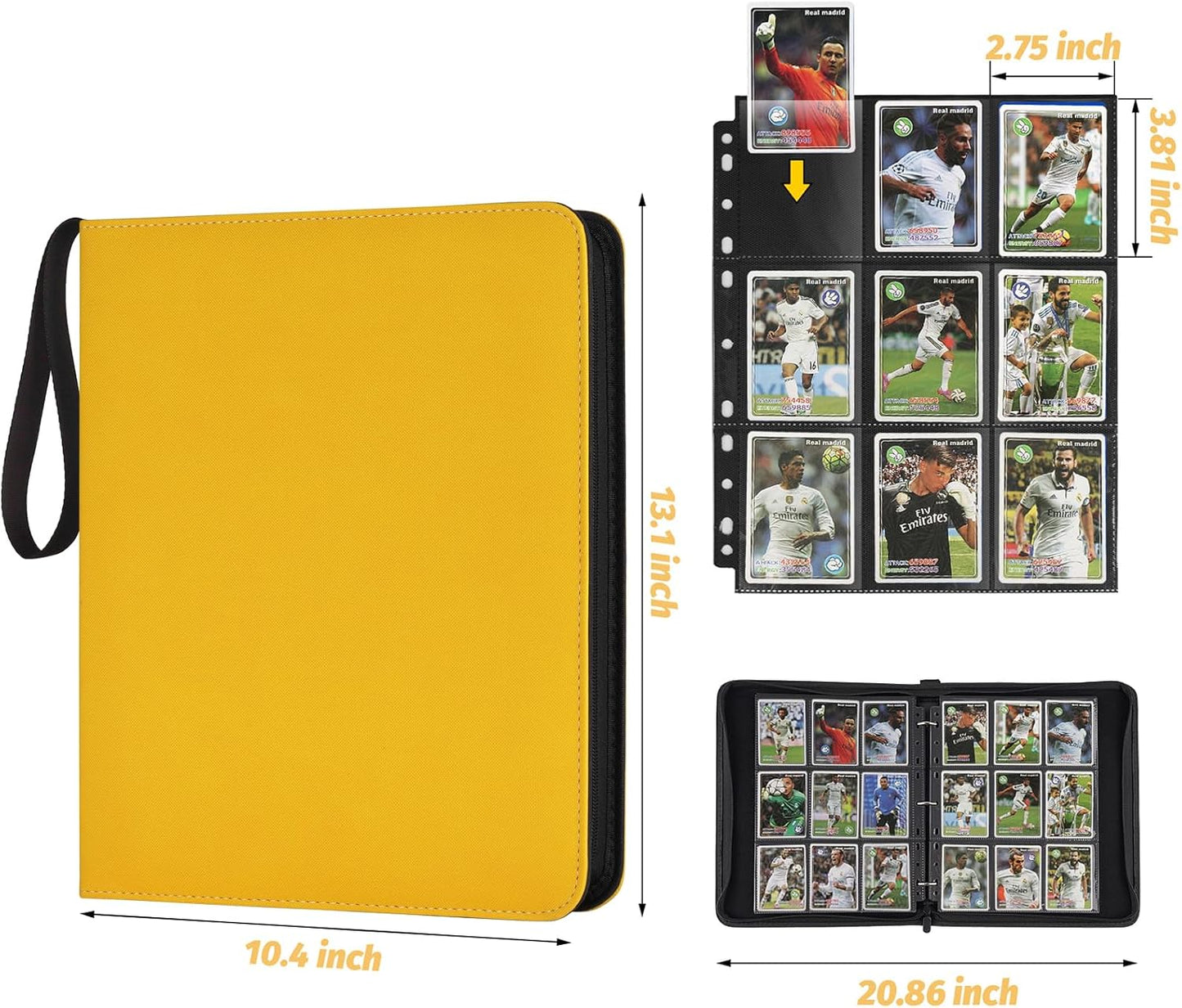 9 Pocket Card Binder, Premium Zip Trading Card Binder, 720 Double Sided Pocket PU Card Collection Binder, Collector Card Album, Card Folder for MTG, TCG, Sports Cards, Game Cards (YELLOW)