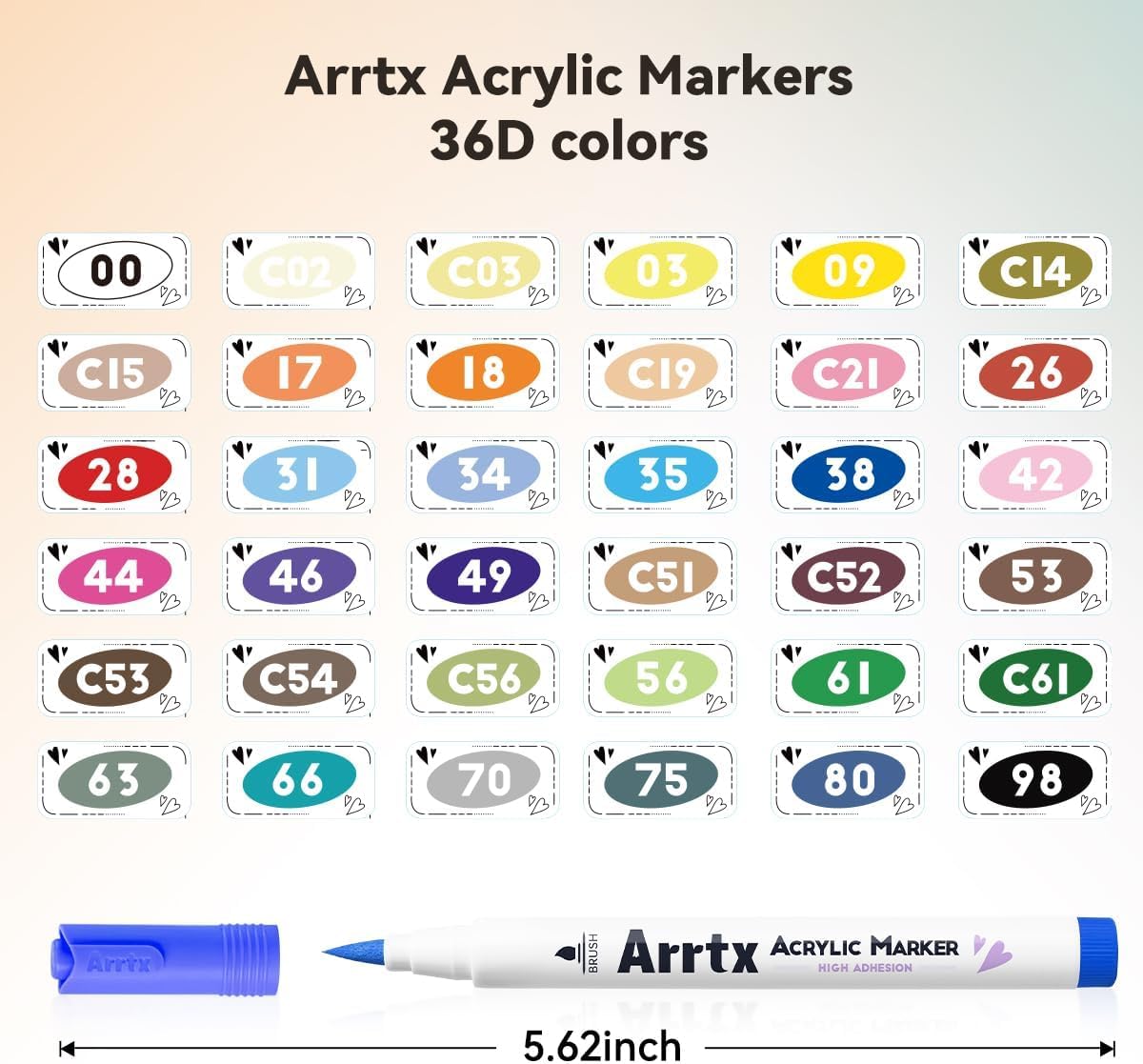 Arrtx 36 Colors Acrylic Marker for Rock Painting, Extra Brush Tip Paint Markers, Art Supplies, Fabric Markers, Waterproof Paint DIY Crafts Making