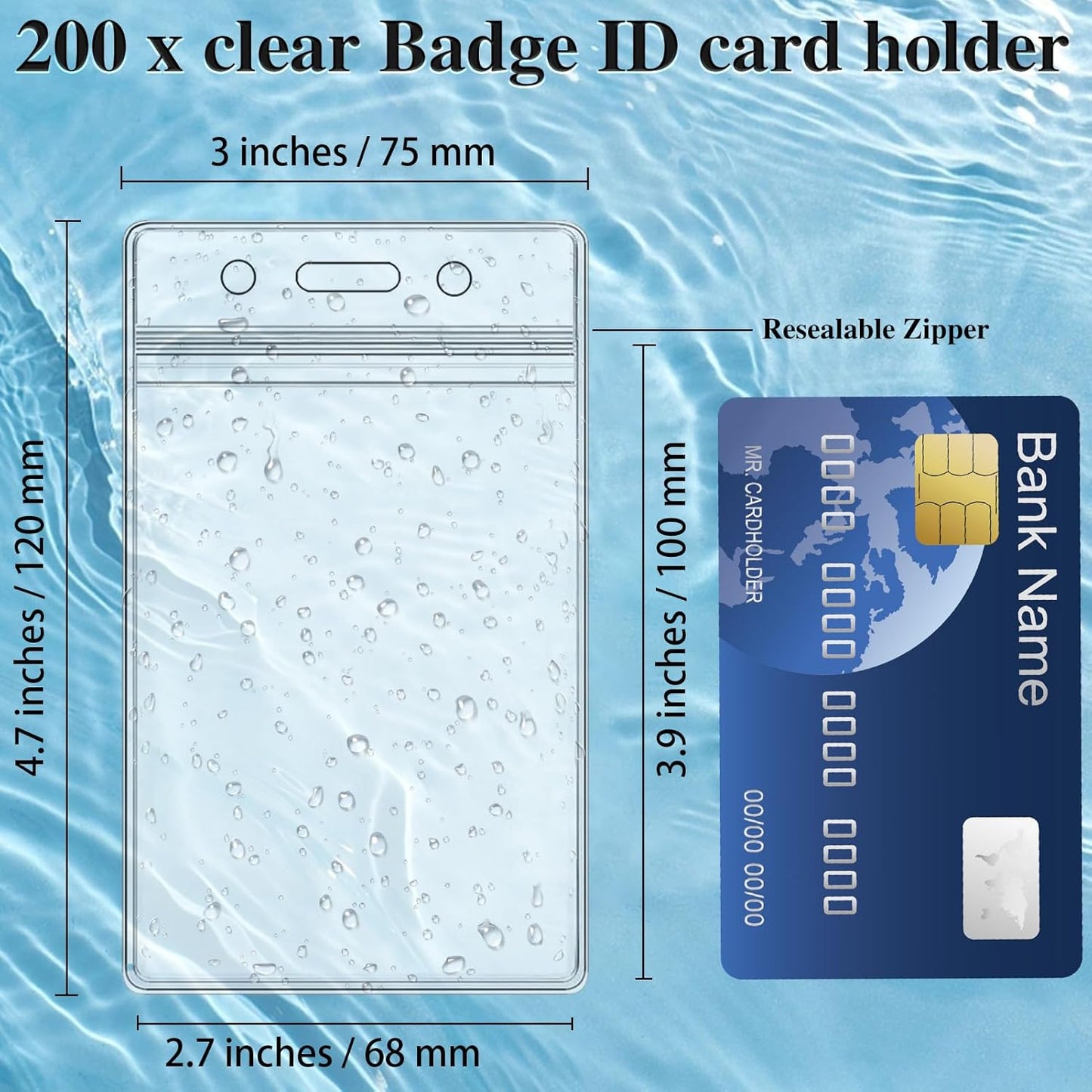 200 Pack Name ID Badge Holder-Plastic Badge Holder for Lanyard, Vertical Extra Thick 3.9" x 2.7" Waterproof Name tag Holder for School/Office/Hospital/Exhibition/Party/Credit Card (200)