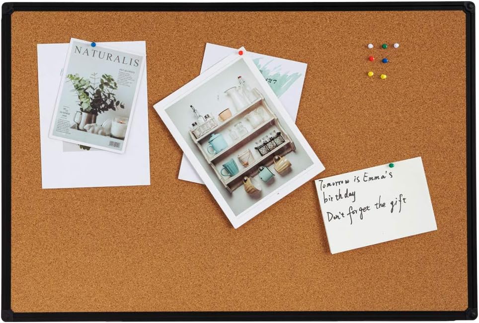 2 Pack 36 x 24 Inch Cork Notice Board Bulletin Message Memo Pin Board, Black Aluminum Frame