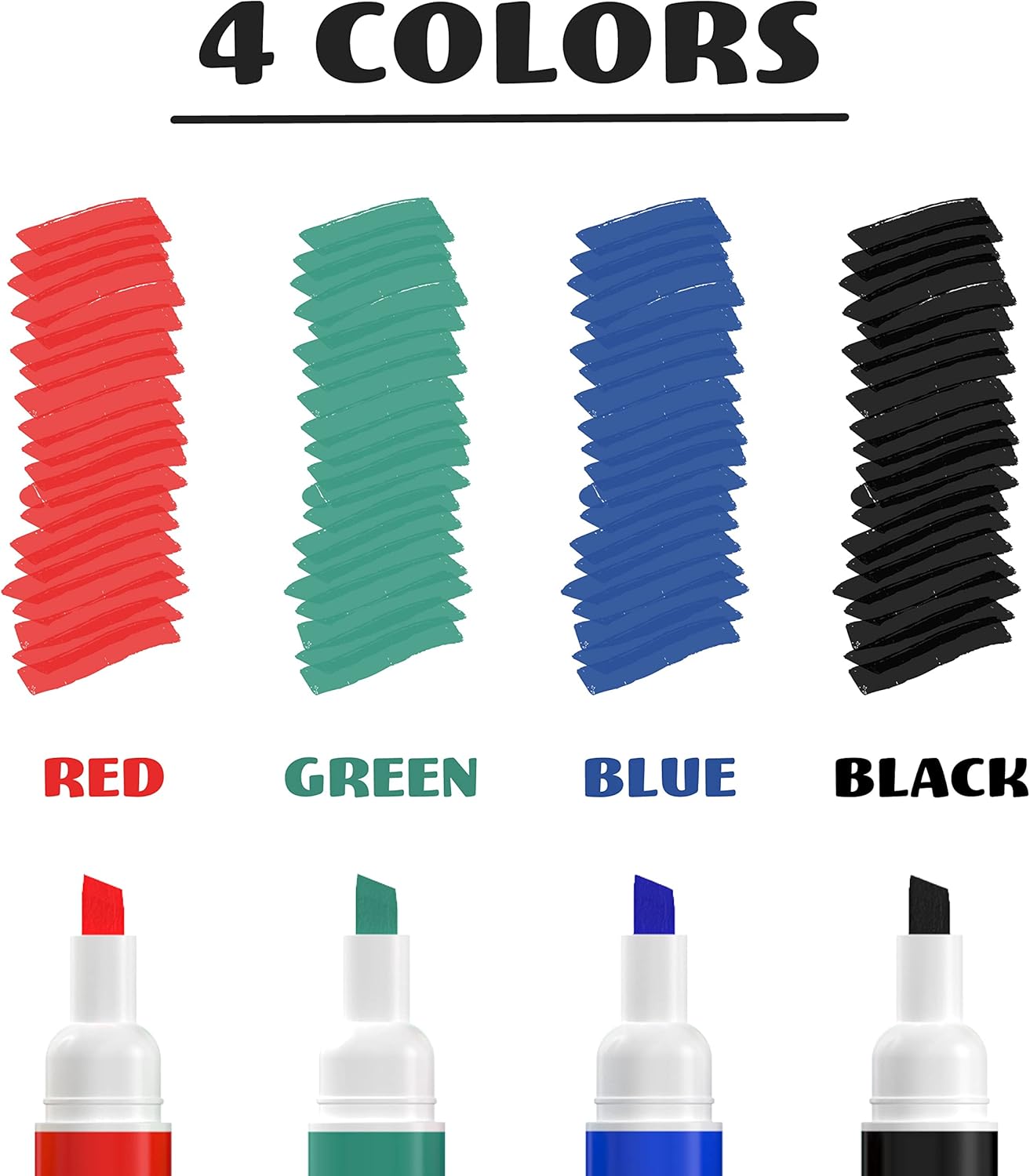 Chalkola Dry Erase Markers Bulk Pack of 60 Colors (15x Black, Red, Green Blue), White Board Markers Dry Erase Pens - Low odor Whiteboard Pens for Kids, Home, Office & Back to School Supplies