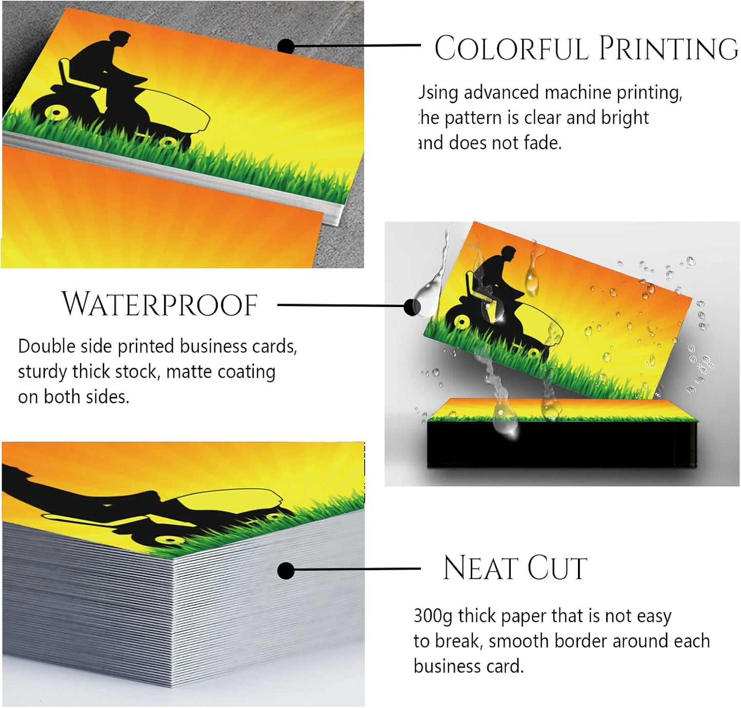 Custom Business Cards Personalized Business Cards for Small Business 300gsm Matte Paper Front & Back Sides Printed 3.5" x 2" - Lawn Care Template