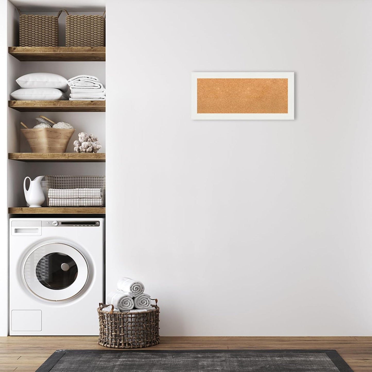 Amanti Art Natural Cork Board for Wall, 15x33 Vision Board with White Frame, Medium Corkboard Office Decor for Home Organization, Casual Corkboard Pinboard to Display Items for Home Organization in