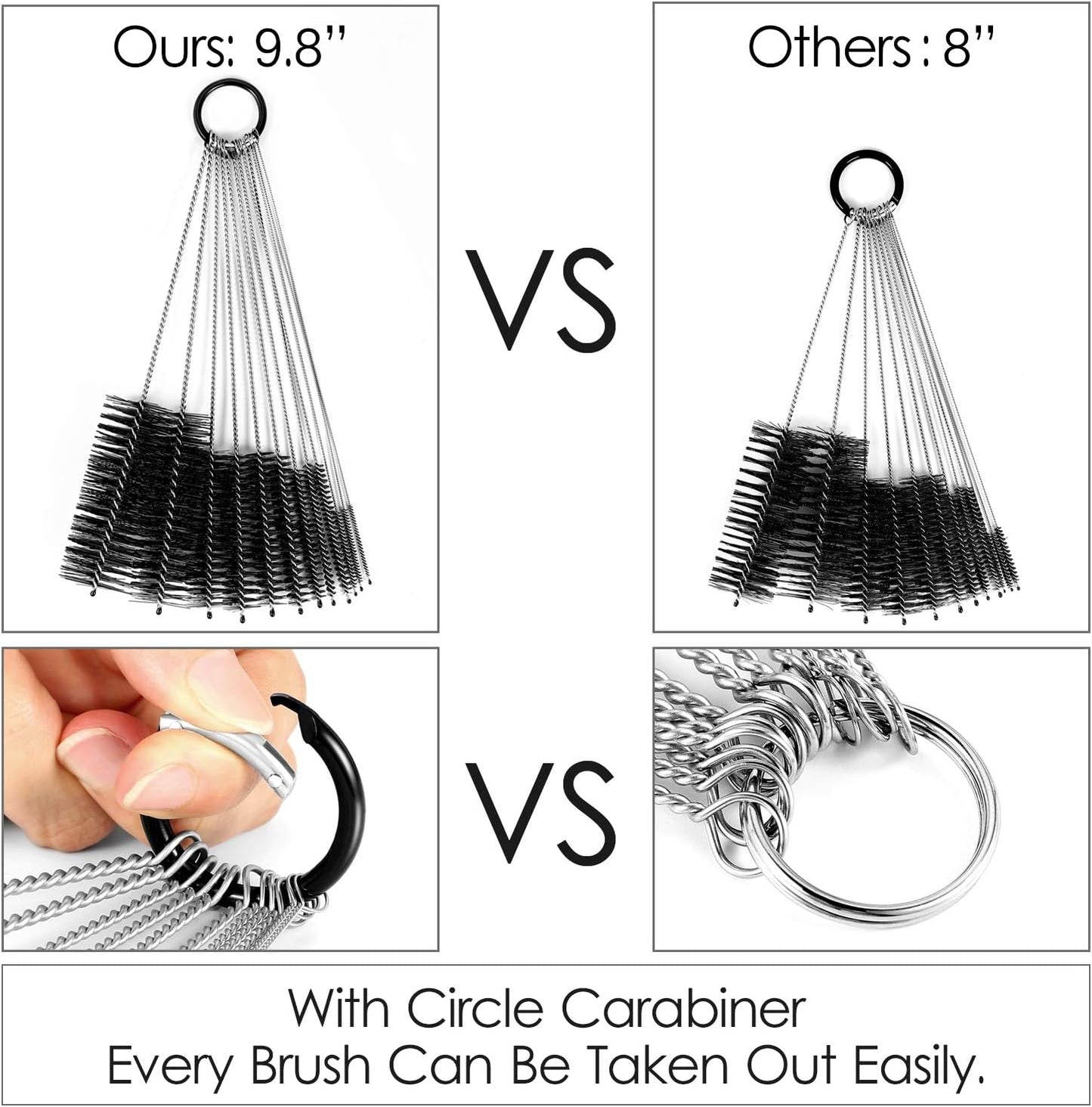 Black Nylon Cleaning Brush Set, 12-Piece, Suitable for Bottle, Teapot, Airbrushes, Espresso Machines, Protective Design, Dishwasher Safe