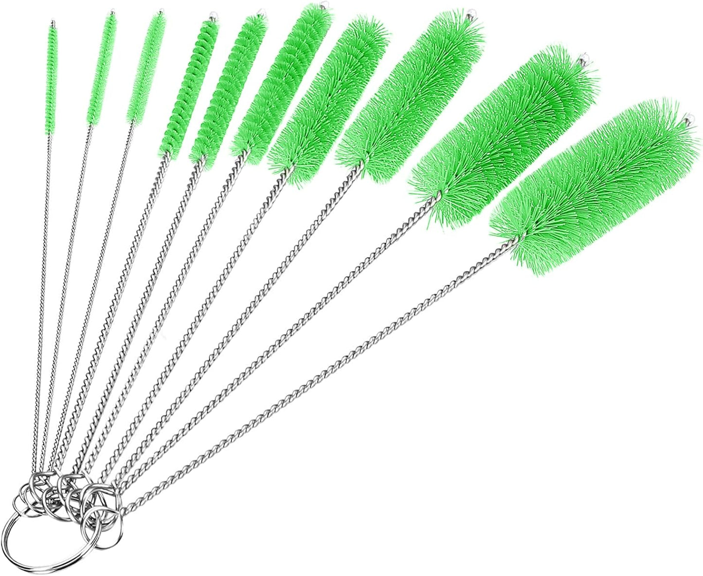 CiaraQ Bottle Cleaning Brushes, 8 Inch Nylon Tube Brush Set, Cleaner for Narrow Neck Bottles Cups with Hook, Set of 10pcs. Green