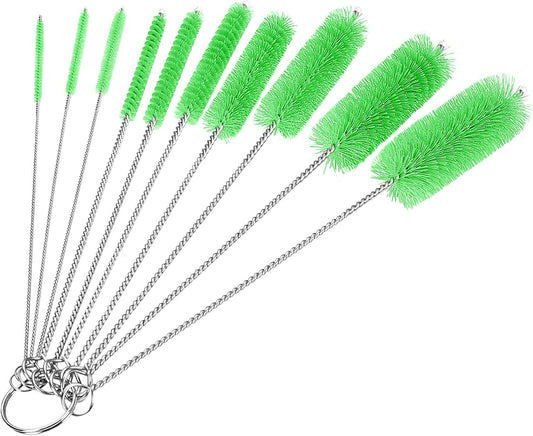 CiaraQ Bottle Cleaning Brushes, 8 Inch Nylon Tube Brush Set, Cleaner for Narrow Neck Bottles Cups with Hook, Set of 10pcs. Green