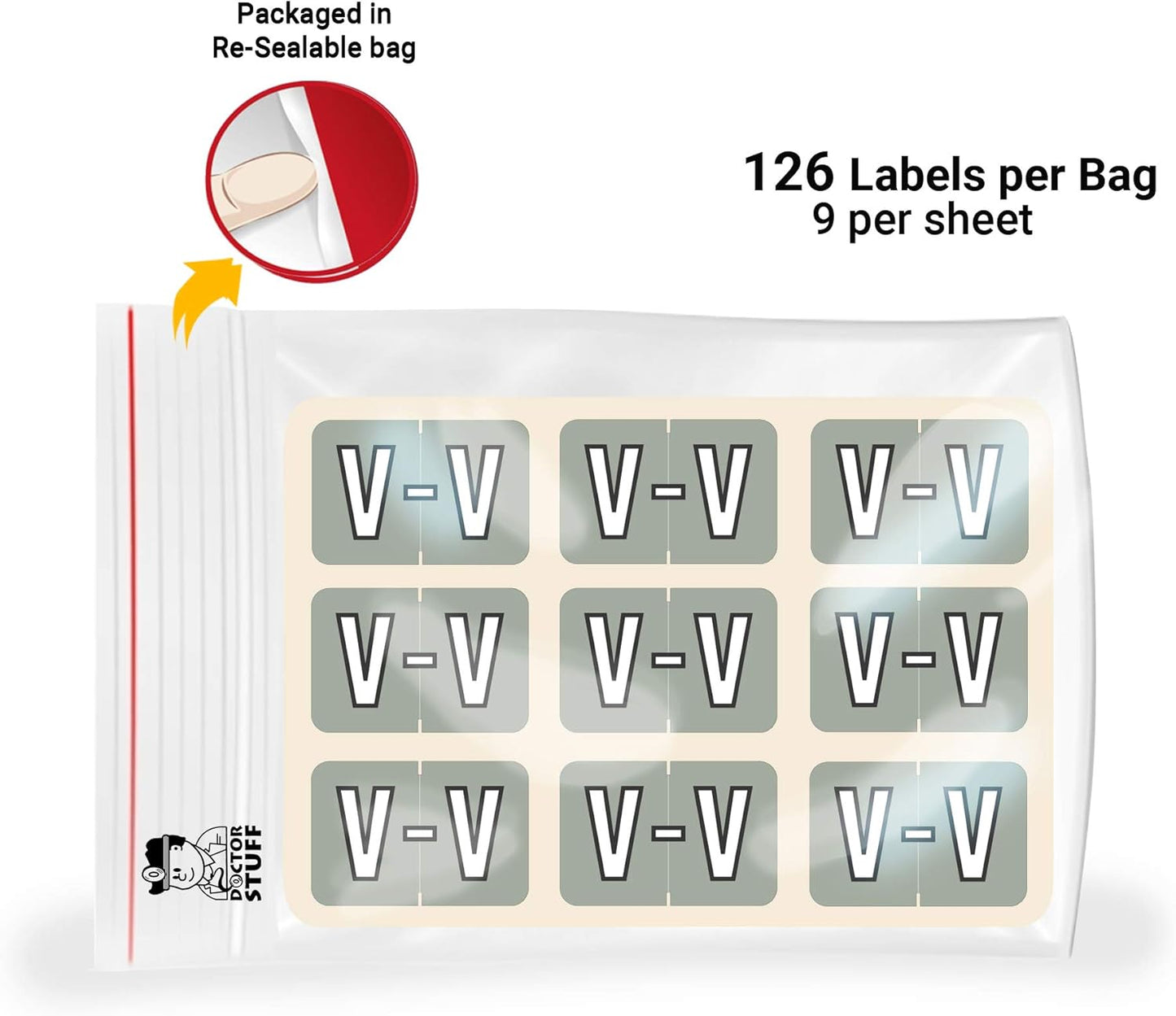 Doctor Stuff - File Folder Labels, Alphabet Letter V, Barkley/Sycom FABKM - BRAM Series Compatible Alpha Stickers, Gray, 1" x 1-1/2", 126 Labels/Package