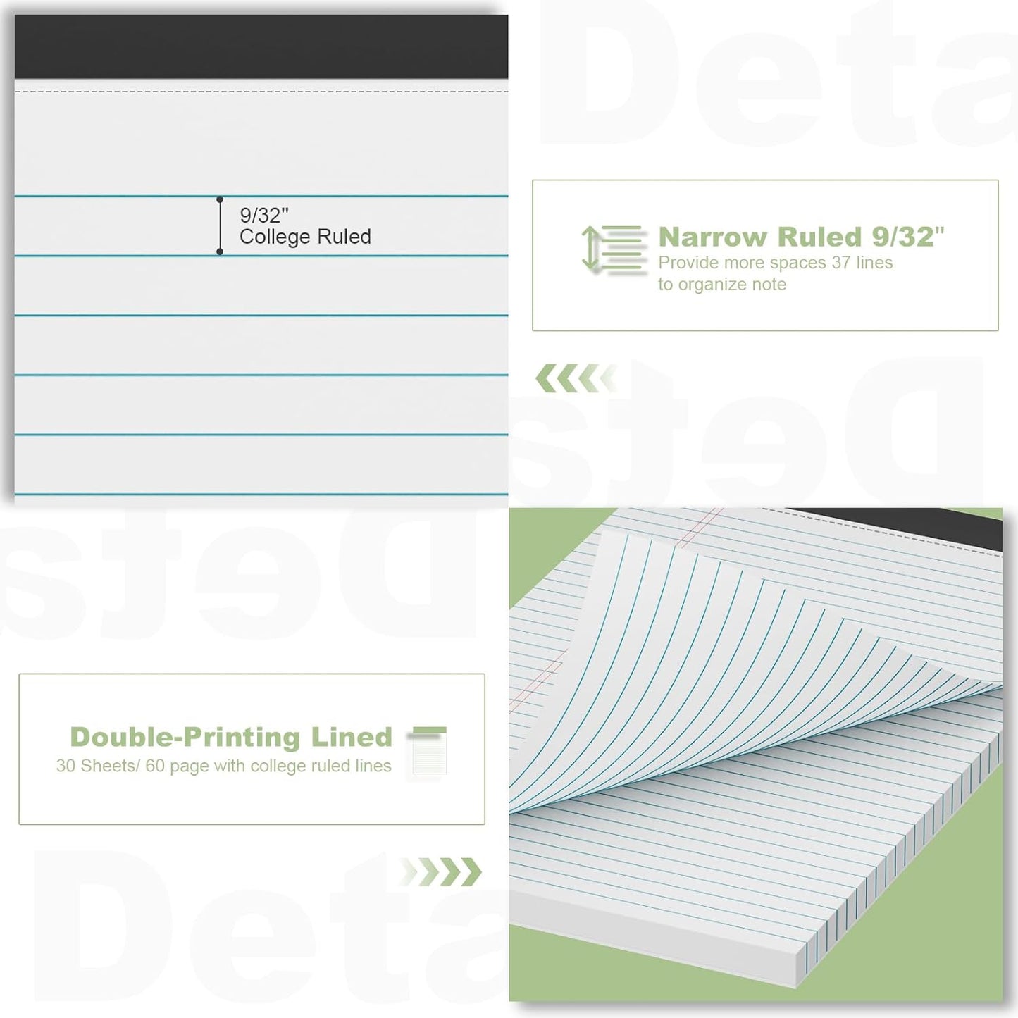 4 Pack Note Pads 8.5 x 11 White Legal Pads Narrow Ruled - 30 Sheets Per Notepad, Double-Side Printed Thick Writing Pads, Perforated Legal Pad 8.5 x 11 Notepads Paper for School College Office Business