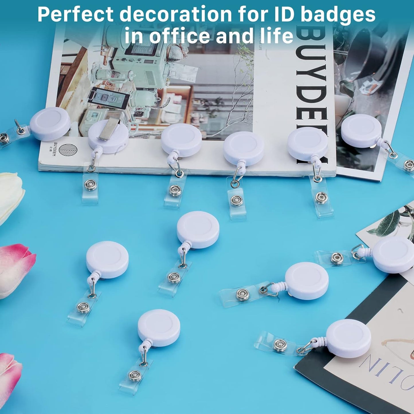 50 Pack Retractable Badge Reels,Retractable Badge Holder Reels with Belt Clip,Badge Reel Clips Holder for Hanging ID Card Key Chain Doctor Nurse Teachers Students Office Workers (White)