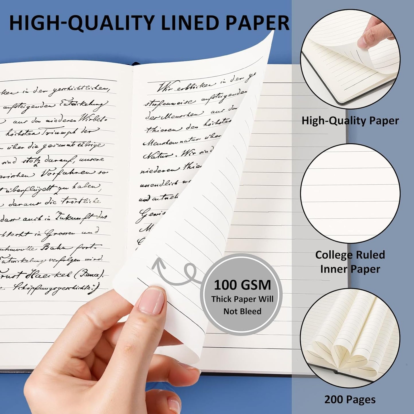 6 Pack Black Lined Hardcover Journal Notebook with 200 Pages, 8×5.7in, A5 journal Notebook, Journaling Notebooks for Work, School, Office,Women, Men, College Ruled Notebook, Hardcover Leather Journals