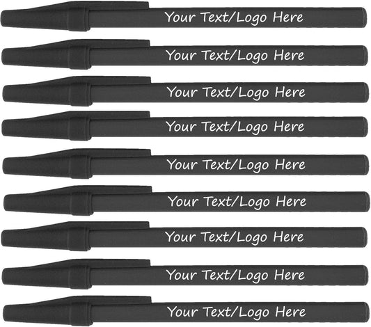 Personalized Stick Pens With your Custom Logo or Text-500 Pack Bulk-for Businesses, Parties, and Events, Custom Printed Slim Ballpoint Pens Colored with Cap, Black, Black Ink