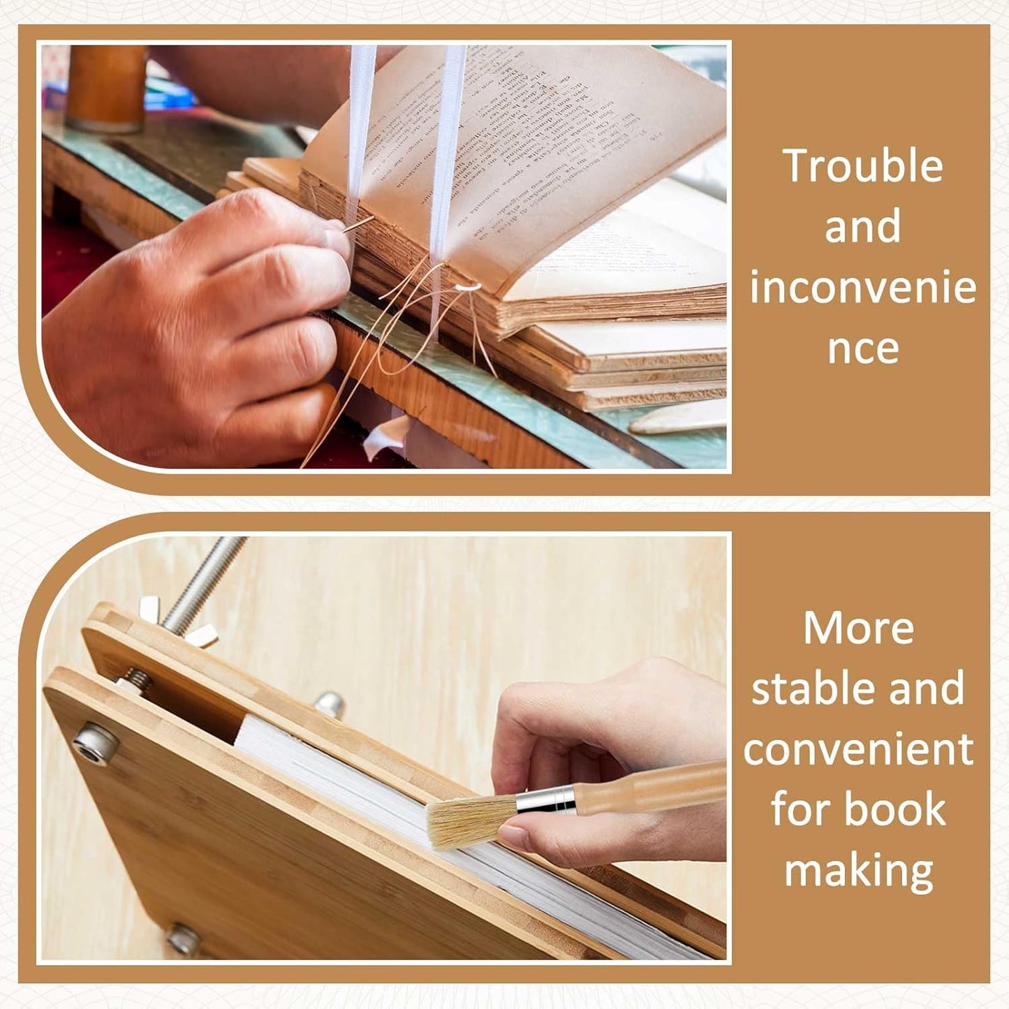 DoubleFill Book Binding Kits 11.6 x 7.9 Book Press Board 25 Pcs Bamboo Wood Bookbinding Tools Set with Real Bone Folder Awl Large Eye Needles Wax Thread Cloth for Beginners DIY Bookbinding Supplies