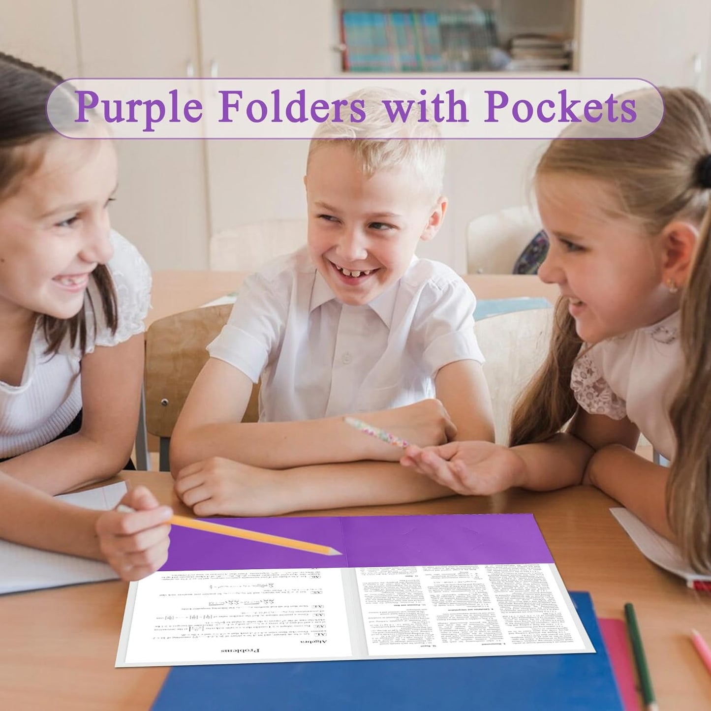 Zzrywuty 50 Packs Paper Folders with Pockets for Students,Businessmen and Office Workers,Letter Size,Two Pocket Folders with Card Slot for Office,Business,School Supplies (Purple)