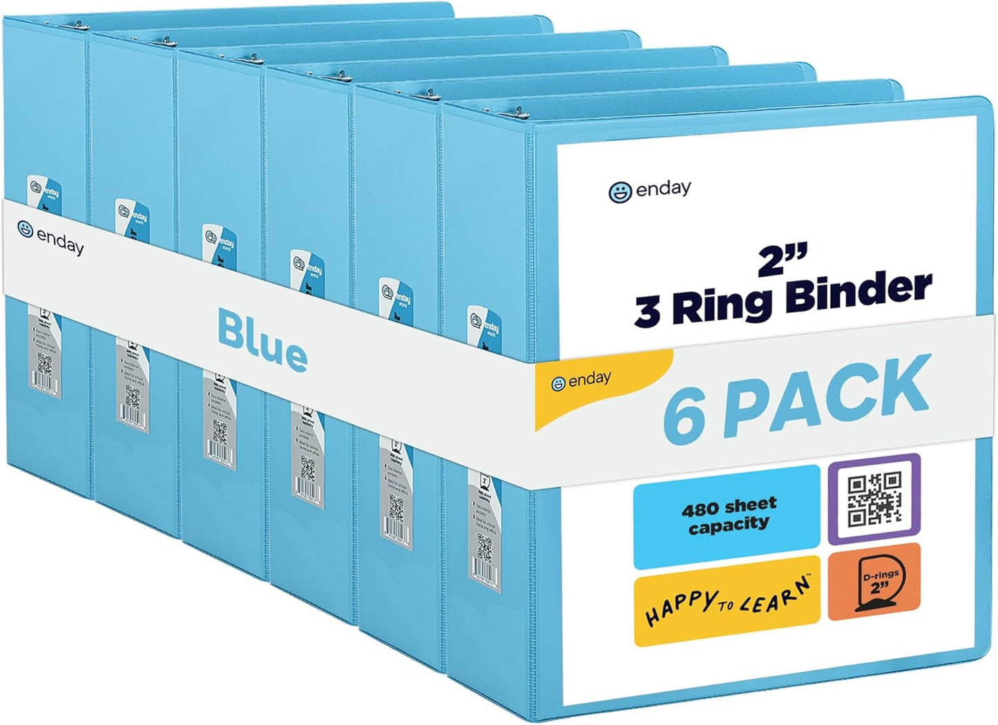 3 Slant D-Ring Binder 2 Inch Binder Blue, 2 in Clear View Cover w/ 2 Inside Pockets, Heavy Duty Colored School Supplies Binders Also Available in Grey, Pink, Red, Green, Purple (6 PC)–by Enday
