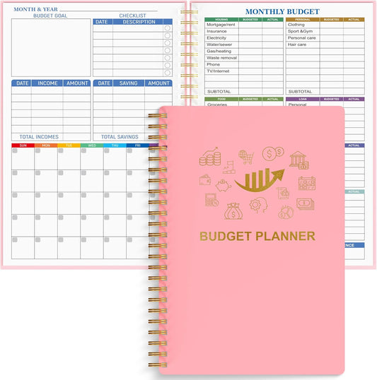 Budget Planner - Monthly Finance Organizer with Expense Tracker Notebook to Manage Your Money Effectively, Undated Finance Planner/Account Book, Start Anytimem,A5(8.6x5.9 inchs),100gsm Paper - Pink