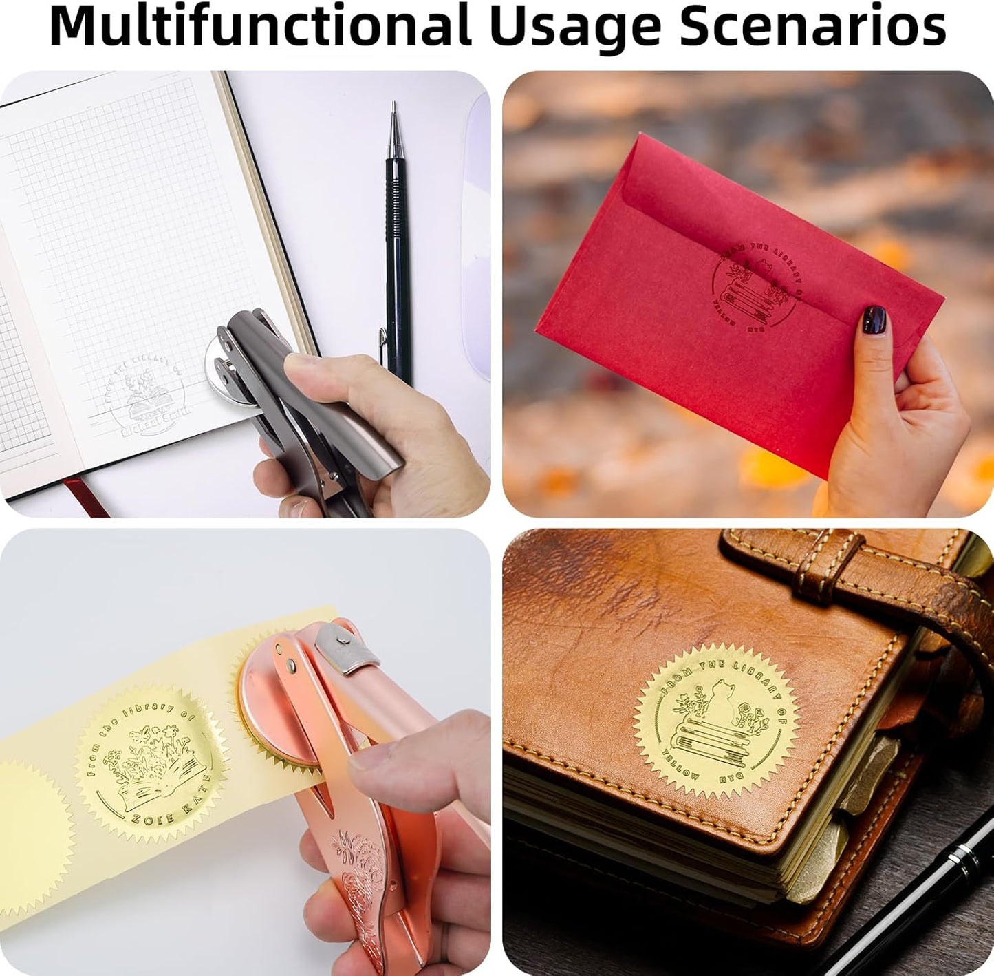 Book Embosser Personalized | Embosser Stamp Custom | Ex Libris | Book Stamp Personalized | from The Library of | Floral Book Press | Library Stamp Personalized (Gold)