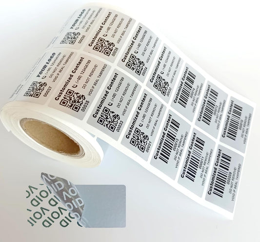 Customized High Security Label Stickers Custom Tamper Proof Stickers Tamper Evident Warranty Void Seal/Labels (Matte Silver,1.6x0.8inch)