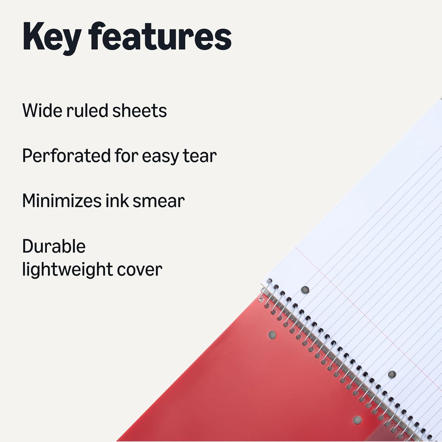 Amazon Basics 1 Subject Wide Ruled Spiral Notebook, Poly Cover, 100 Sheets, 8" x 10-1/2", 3 pack, Assorted Primary Colors