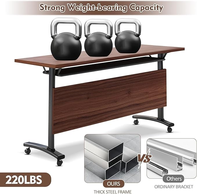 Conference Table, Folding Conference Desk Modern White, Seminar Table with Wheels, 2-10 People for Office, Meeting Break Room (4, 1619YHT, 61IN)