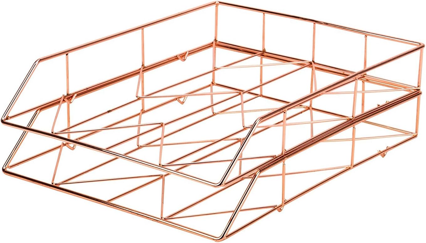 U Brands Desktop Letter Tray, Wire Metal, Copper/Rose Gold