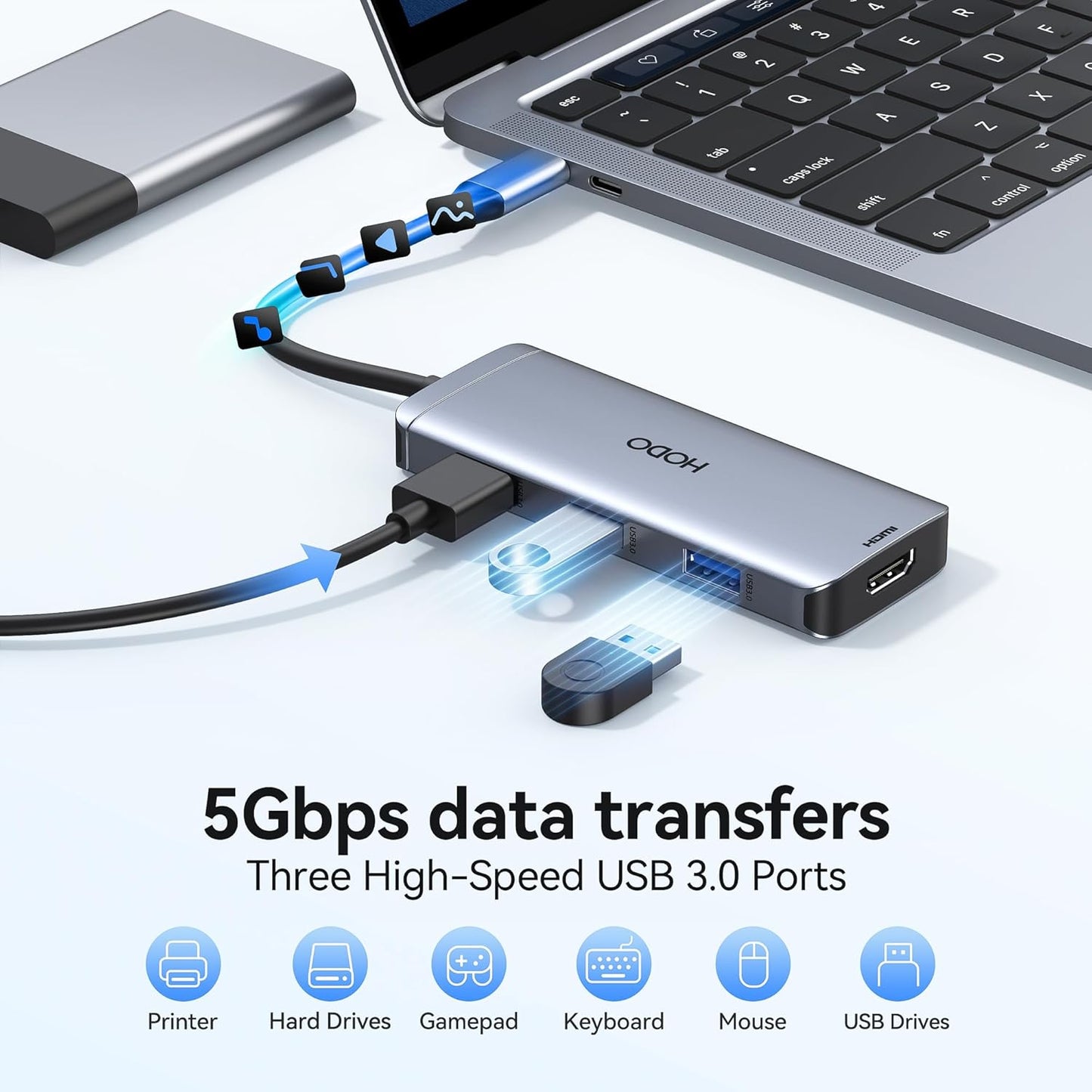 USB-C Hub Multiport Adapter for MacBook Air/Pro - 6 in 1 HDMI Dongle with 4K, USB 3.0 Ports, SD/TF Card Reader for MacBook m1/m2/m3/m4, Dell XPS, HP, Lenovo, Surface and Other Type-C Devices