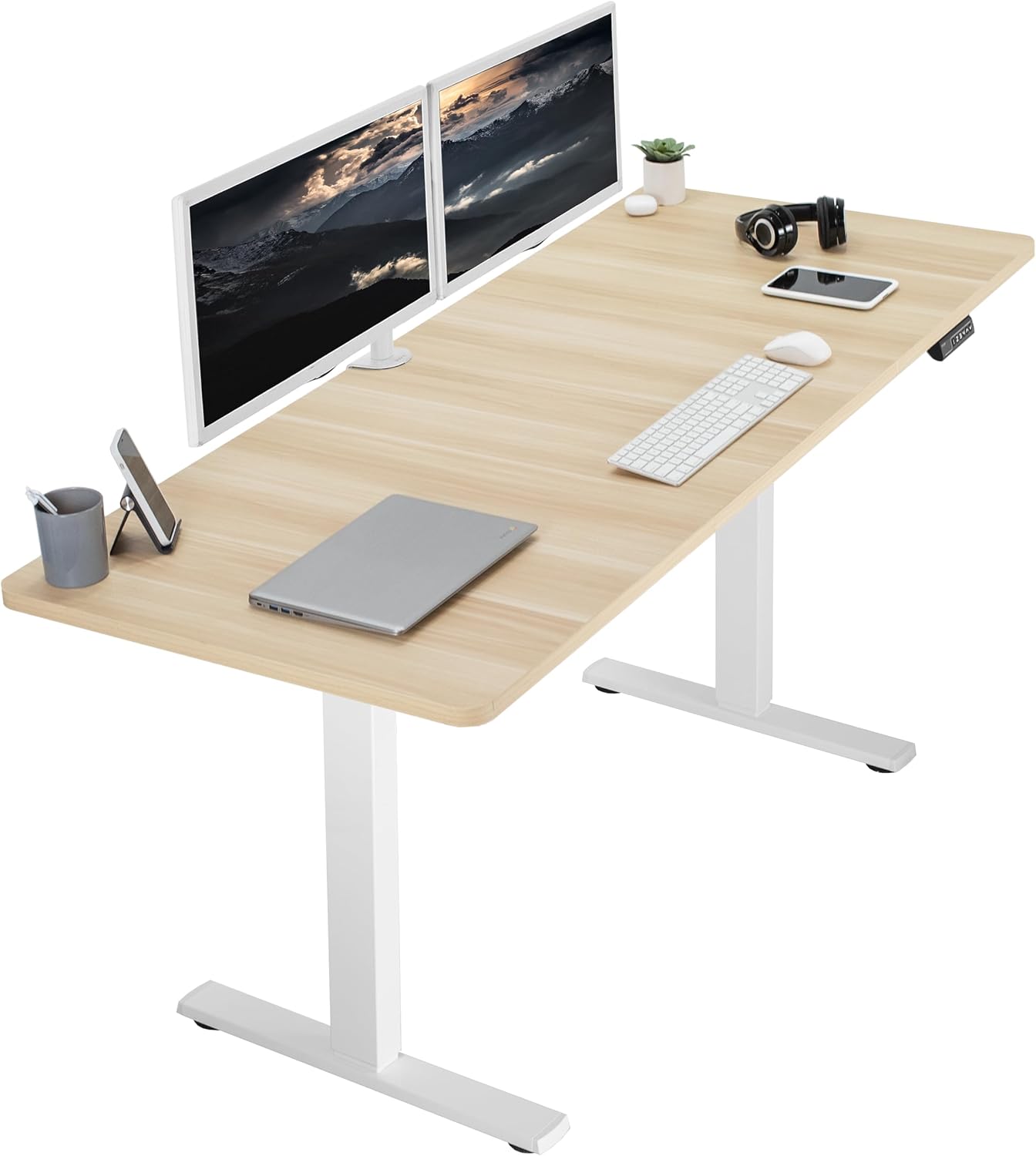 VIVO Electric 71 x 30 in Standing Desk, Memory Height Adjustment, 1B Series, Light Wood Top White Frame, DESK-KIT-1W7C