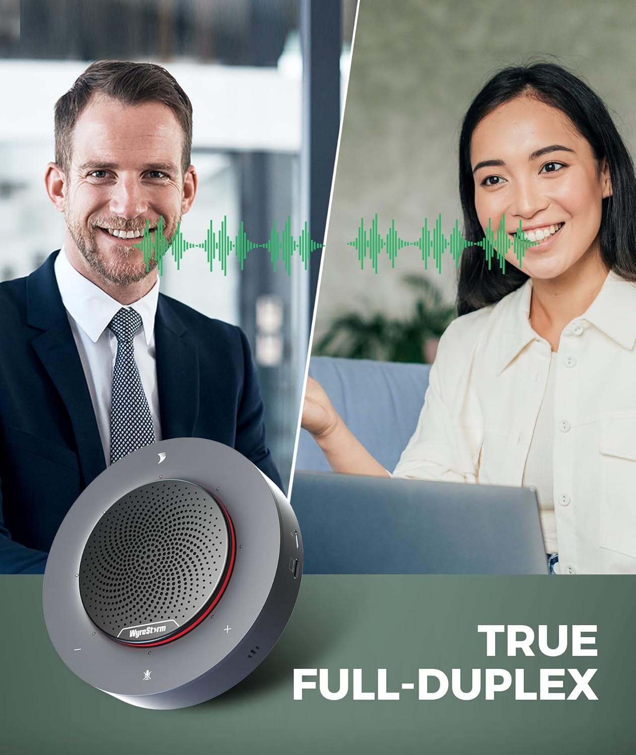 WYRESTORM Halo 90 Conference Speaker with USB-C Multi-Port Adapter Docking Supply Power to PC, 4 Noise-canceling Mics, Enhanced 360° Voice Pickup, 4K@60Hz Video Resolution, AGC Voice Balance