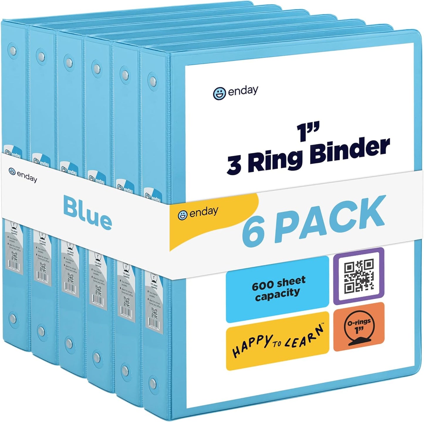 3 Ring Binder Blue, 1 Inch, 1” Clear View Cover with 2 Inside Pockets Round Ring Binder, Colored School Supplies Binders, Also Available in Pink, Blue, Purple, Green, and Grey (6 PC) – by Enday