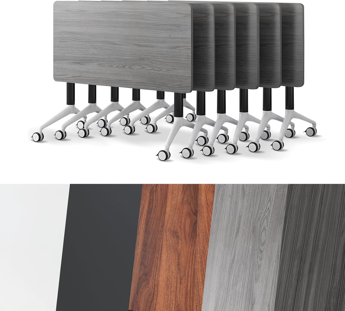 Conference Room Table, Folding Conference Tables,Thicken Grey Tabletop,Flip Top Wooden Seminar Meeting Room Table for Conference Room Offices (6, Grey, 61.0“)