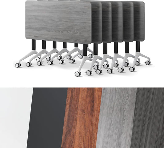 Conference Room Table, Folding Conference Tables,Thicken Grey Tabletop,Flip Top Wooden Seminar Meeting Room Table for Conference Room Offices (6, Grey, 55.1”)