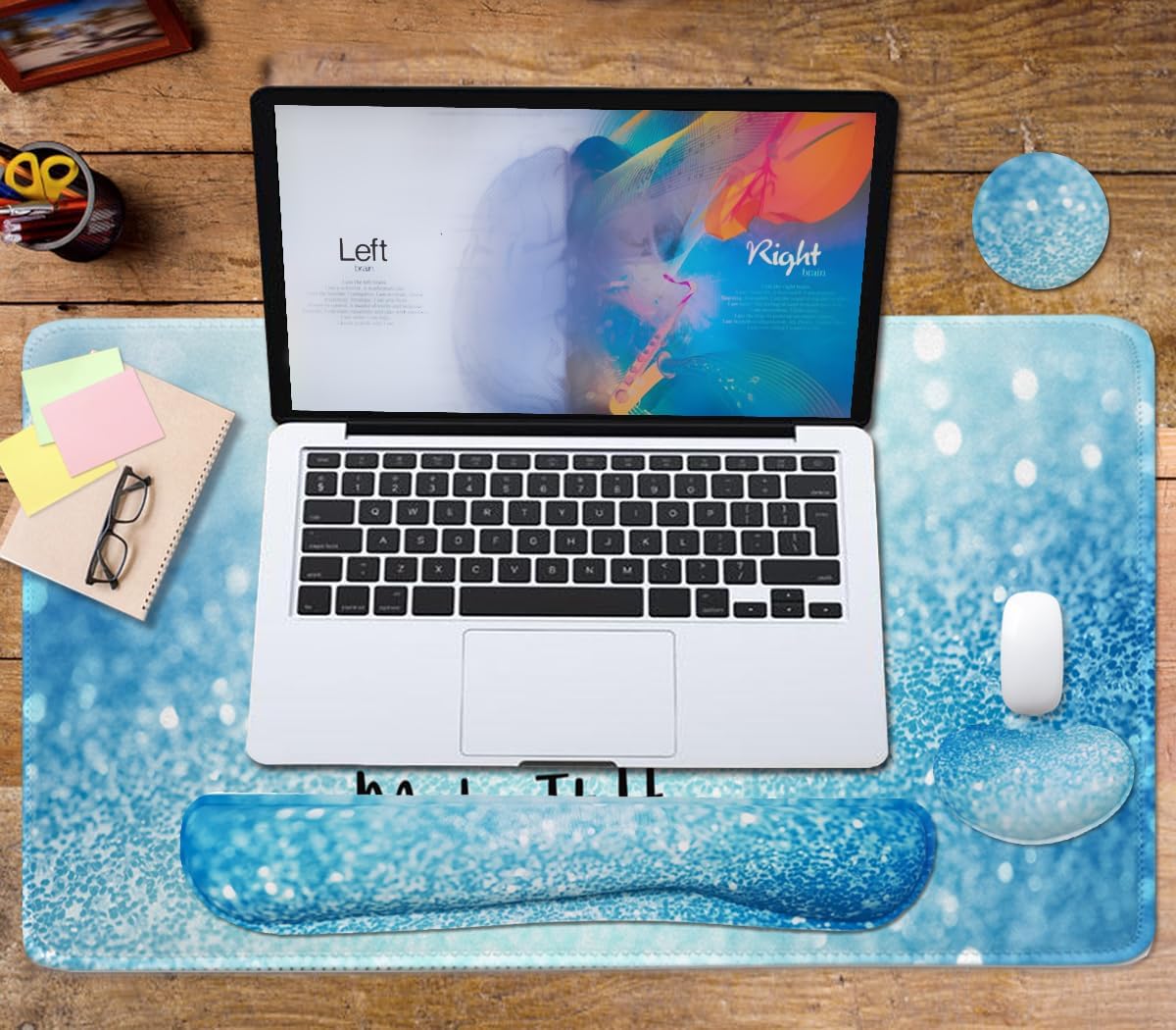 4-in-1 Large Gaming Mouse Pad, Keyboard Wrist Rest Pad & Wrist Support Mousepad Set, Extended Desk Pad Waterproof Desk Mat for Home Office Study Game - Stay Positive