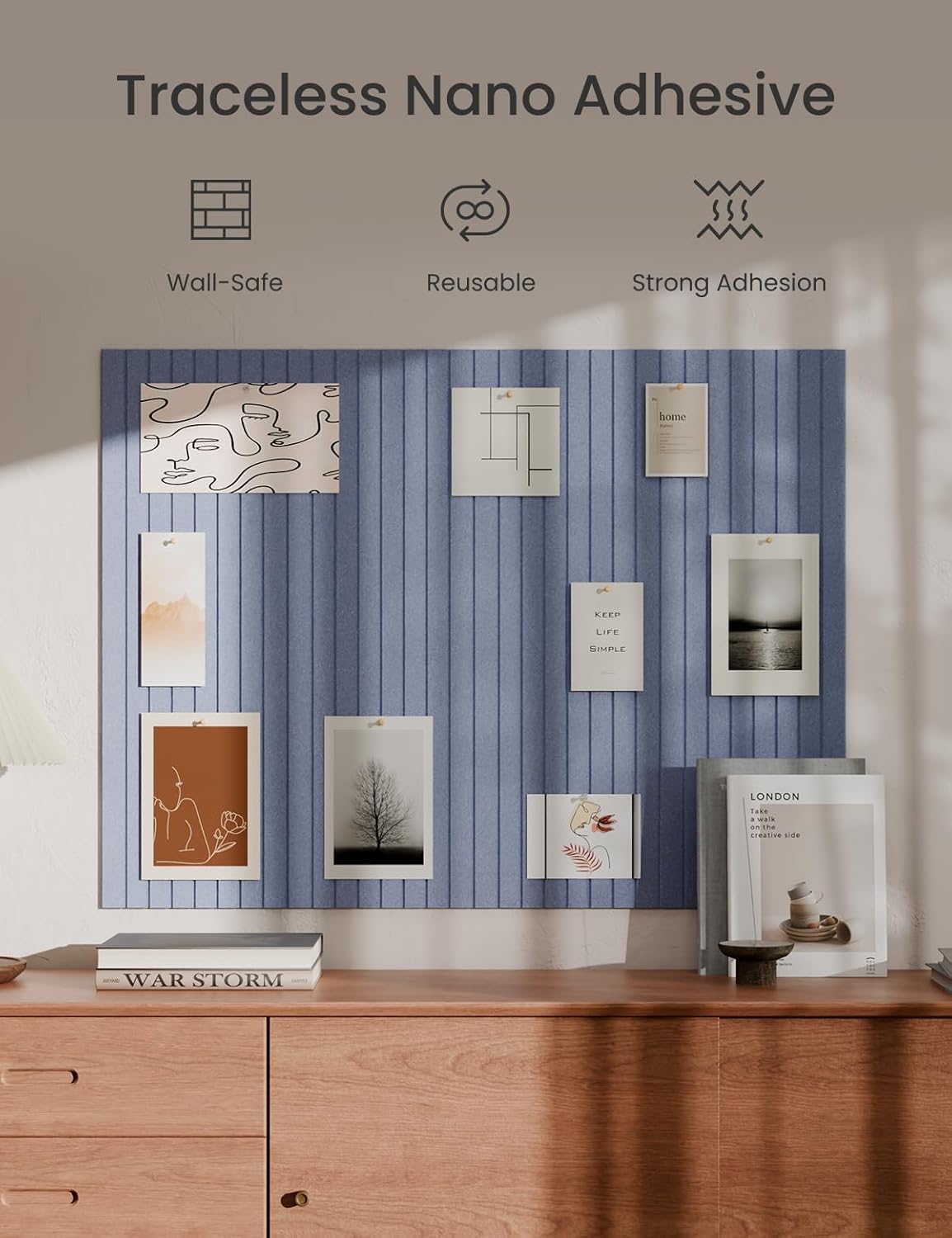 Bumusty Large Cork Board Alternative-47 x35 Felt Bulletin Board Tiles, with 30 Pushpins, 70 Adhesive Tabs, 12-Pack Slat Wall Paneling, Cork Boards for Office Push Pin Board Felt Board-Soft Periwinkle