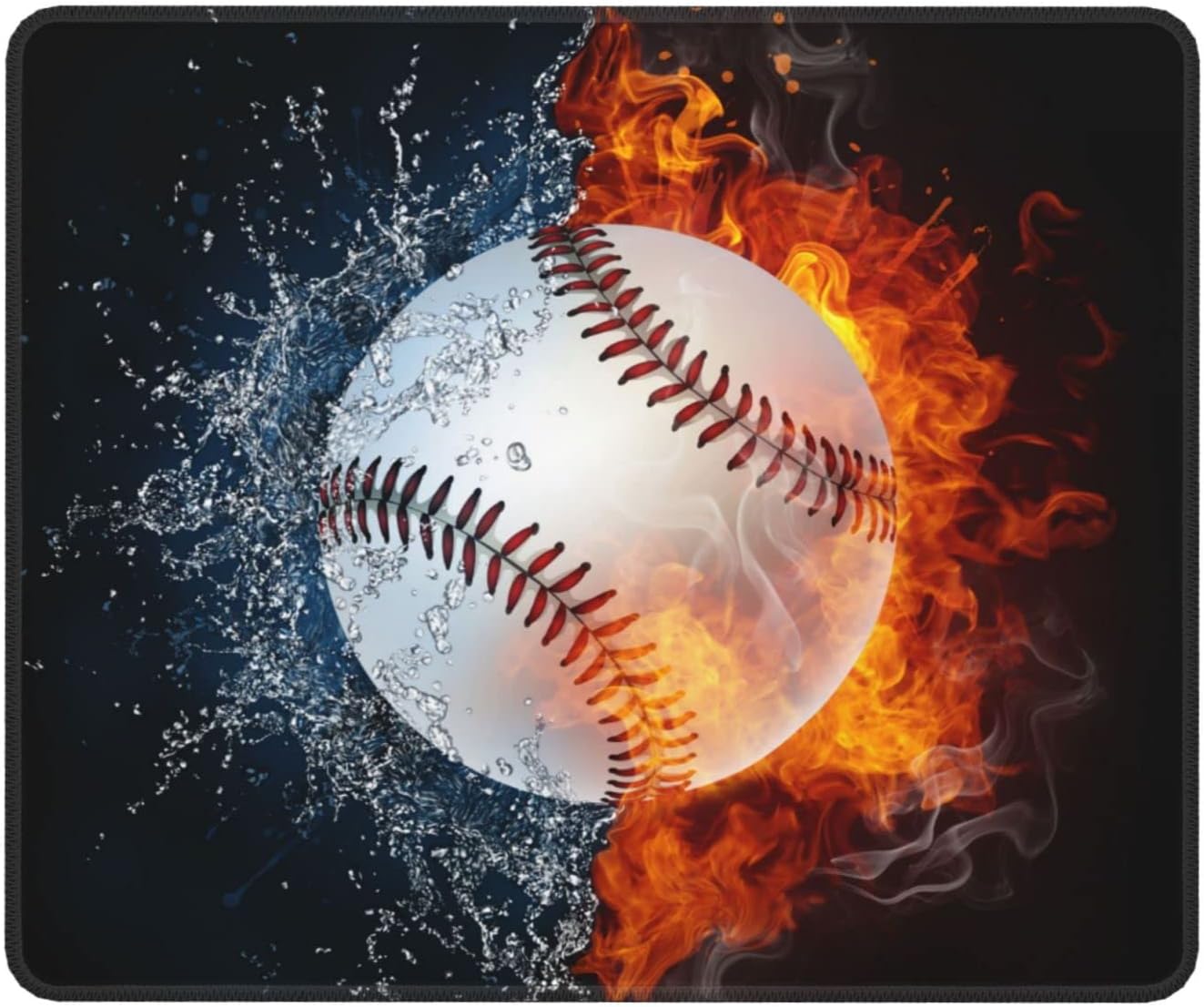 Baseball Mouse Pad for Boys Men Desk, Cool Sports-Themed Mouse Pads with Fire & Water Pattern Printed, Rectangle Non-Slip Rubber Base Gaming Mousepad for Laptop Computer
