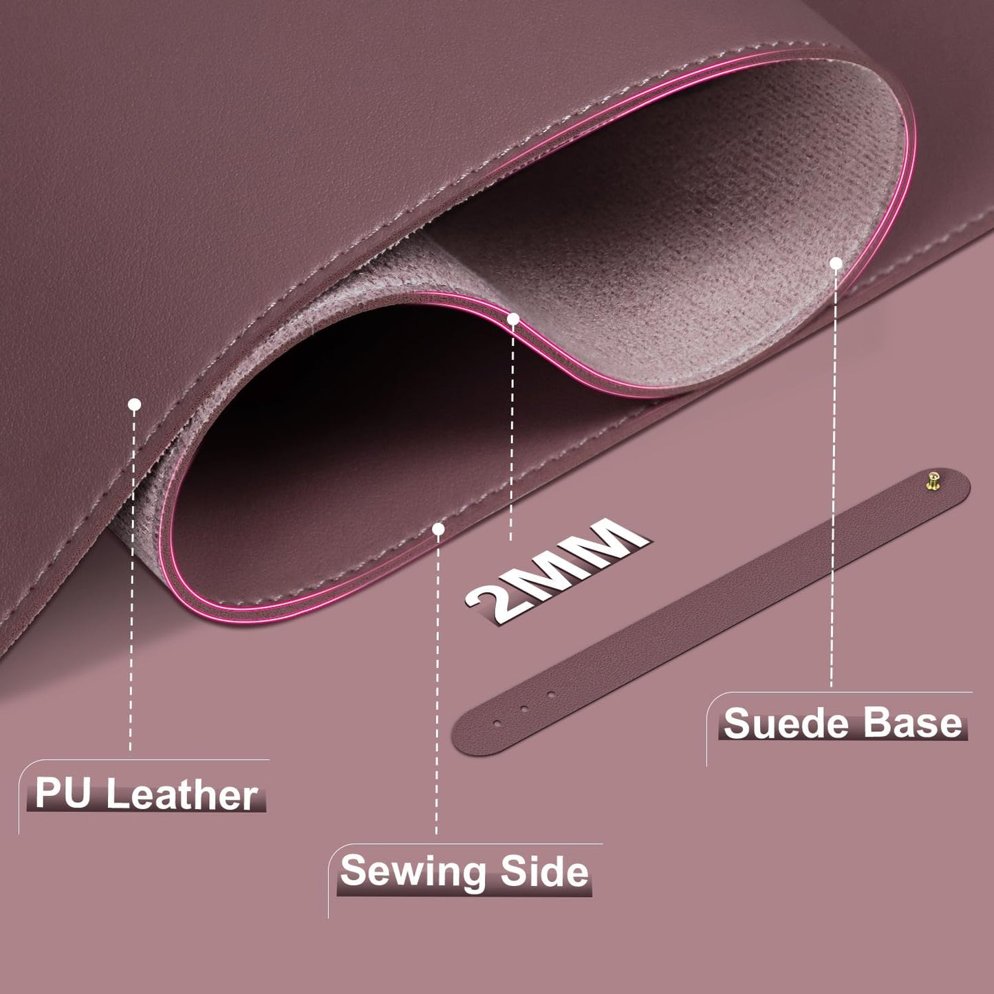 Desk Pad Protector, Leather & Suede Desk Mat, Non-Slip Desk Pad Mat, Large Mouse Pad, Waterproof Desk Blotter Mat, Desk Cover for Office, Home (Dark Purple, 23.6" x 13.7")