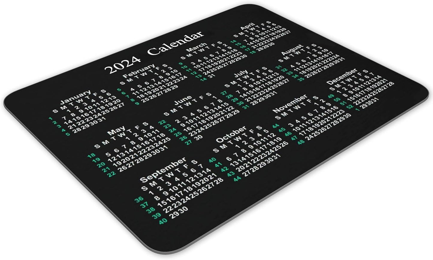 2024 Calendar Horizontal Non-Slip Rubber Mouse Pad， Calendar Black Mouse Mat Mouse Pad Office Gaming Mousemat 9.5 inch x 7.9 inch