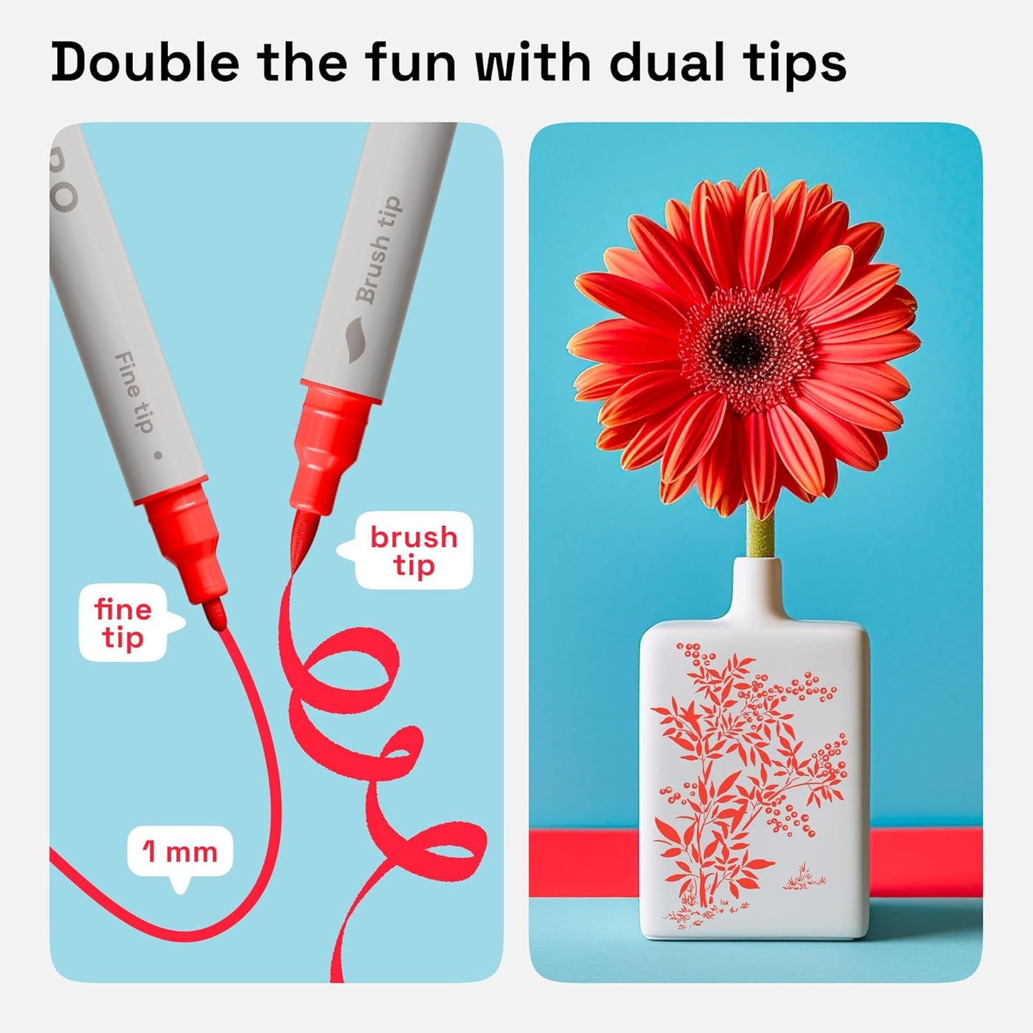 ARTISTRO 2 Red Acrylic Paint Pens, Acrylic Paint Markers Dual Tip (Brush + Fine 1 mm), Canvas, Rock, Glass, Wood, Paper, DYI, Markers for Kids and Adults