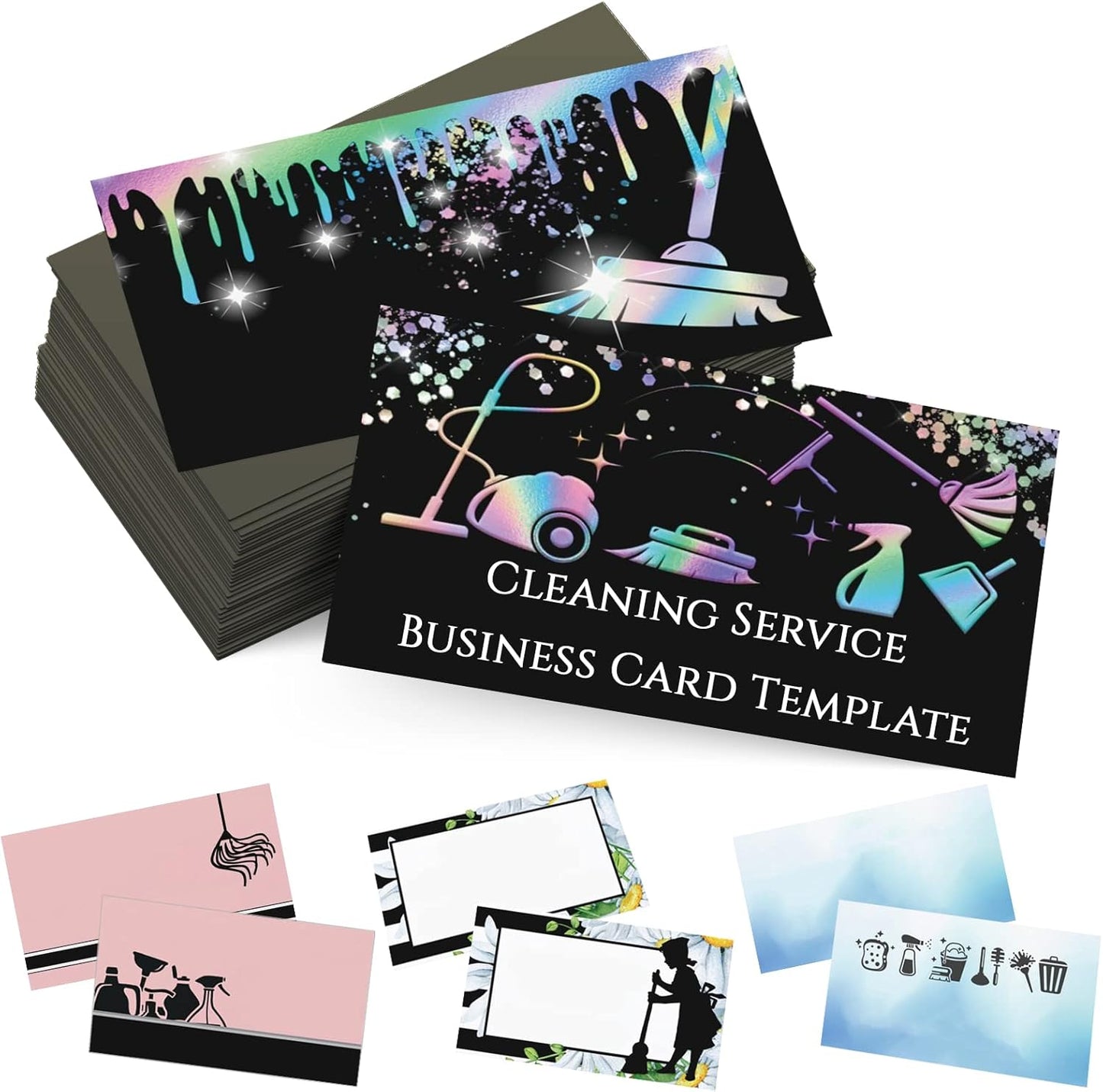 Custom Business Cards Personalized Business Cards for Small Business 300gsm Matte Paper Front & Back Sides Printed 3.5" x 2" - Cleaning Service Template