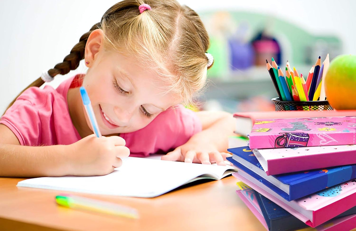 Girls Diary with Lock for Kids, 7x5.25 Inches 160 Lined Pages Secret Pink Princess Notebook for Girls Journal with Lock for Kids Pre School Writing Drawing Cute Girls Gifts for Birthday