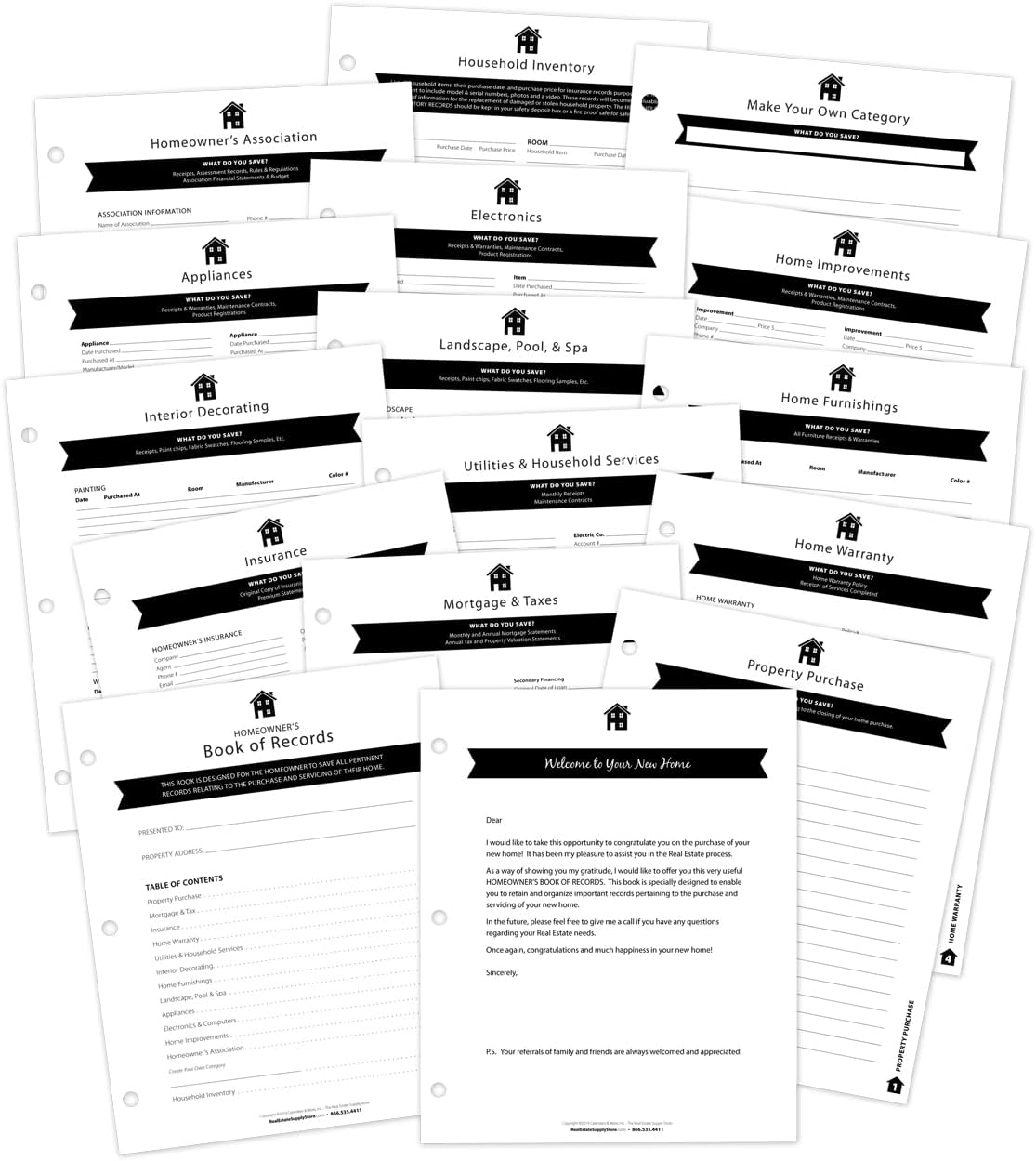 Homeowner's Book of Records Binder, Organize Household Receipts and Home Repair Record Keeping (Navy)