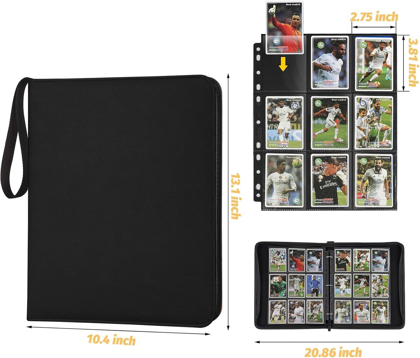 9 Pocket Card Binder, Premium Zip Trading Card Binder, 720 Double Sided Pocket PU Card Collection Binder, Collector Card Album, Card Folder for MTG, TCG, Sports Cards, Game Cards (Black1)