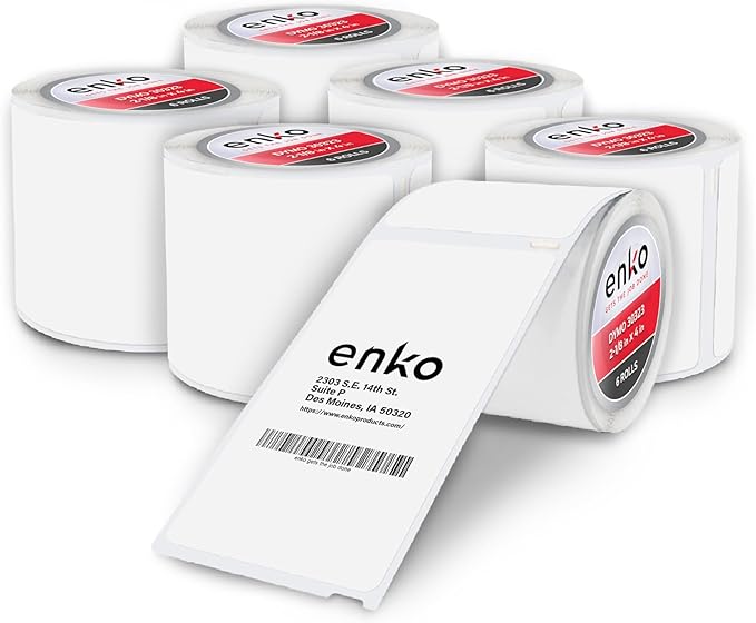 enKo (6 Rolls, 1320 Labels) Address & Shipping Labels 30323 (2-1/8 x 4") Compatible for Dymo LabelWriter