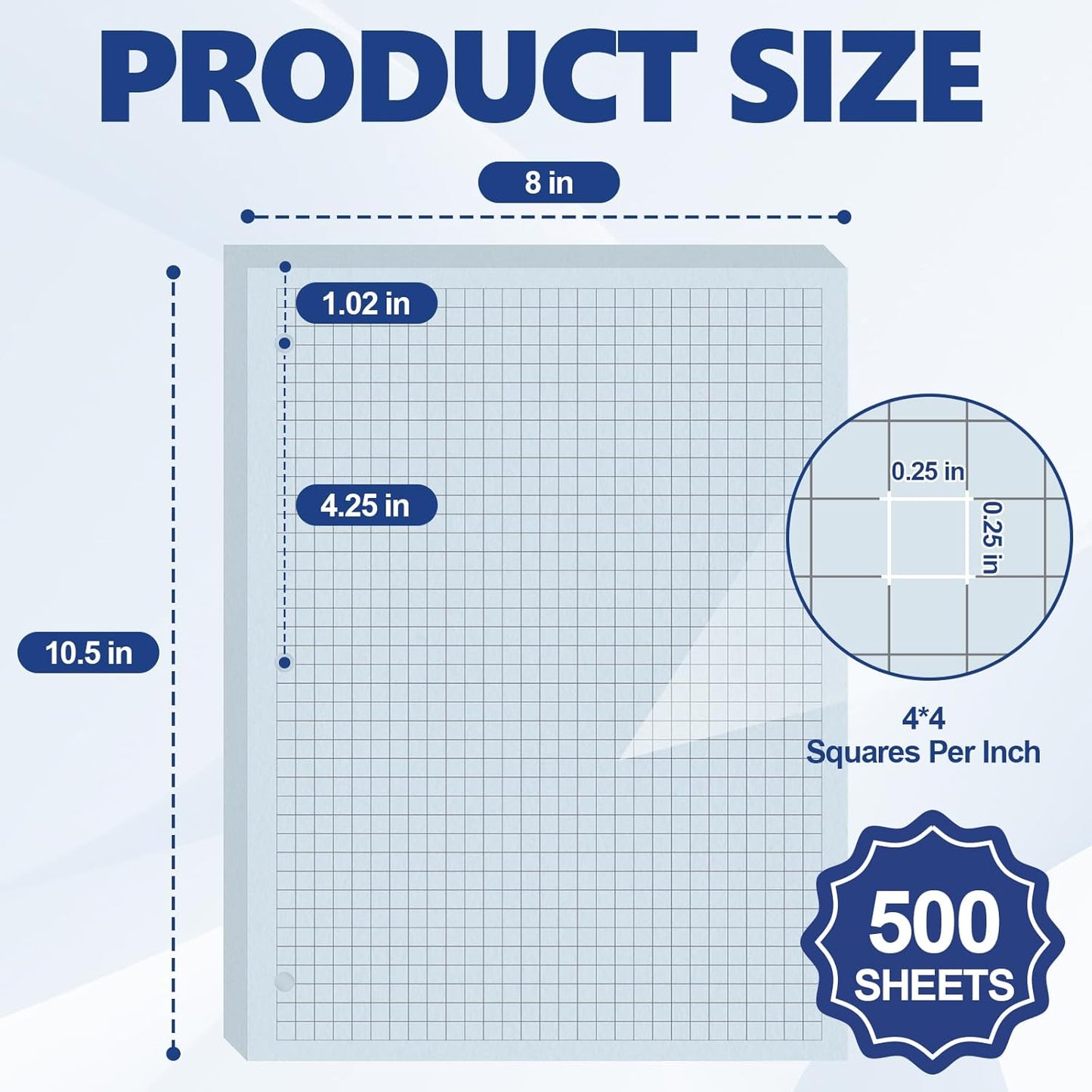 500 Sheets Colored 4 x 4 Graph Loose Leaf Paper Bulk for 3 Ring Binder 8.5×10 Inch Quad Ruled Graph Filler Notebook Grid Paper Refill Quad Ruled Pad for School Office Business Home Library 80gsm