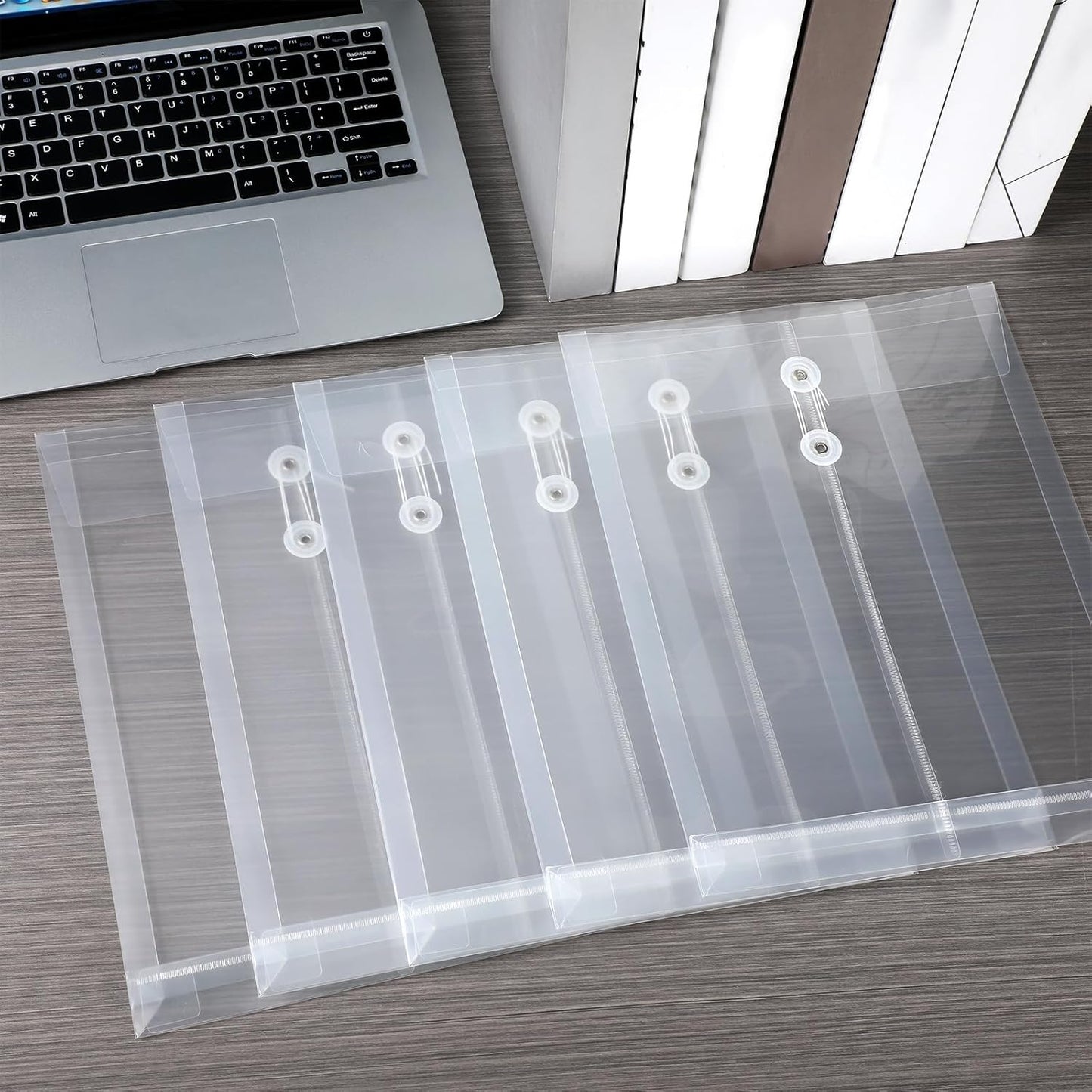 50 Pcs A4 Size Clear Plastic Poly Envelopes with String Closure, Expandable Files Document Folder, Reusable Large Capacity File Bag for School Office and Home(50 Pcs)
