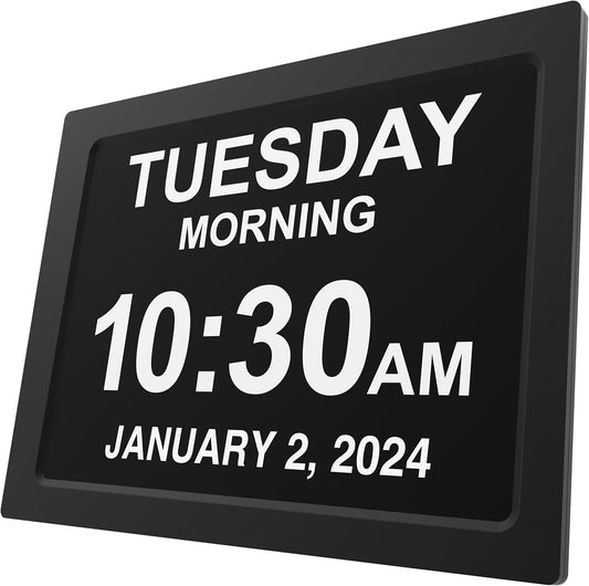 American Lifetime Dementia Clock 2025 Large Digital Display for Seniors with Day and Date, Alzheimer’s Calendar with Custom Alarms, 12-Inch Screen, Black