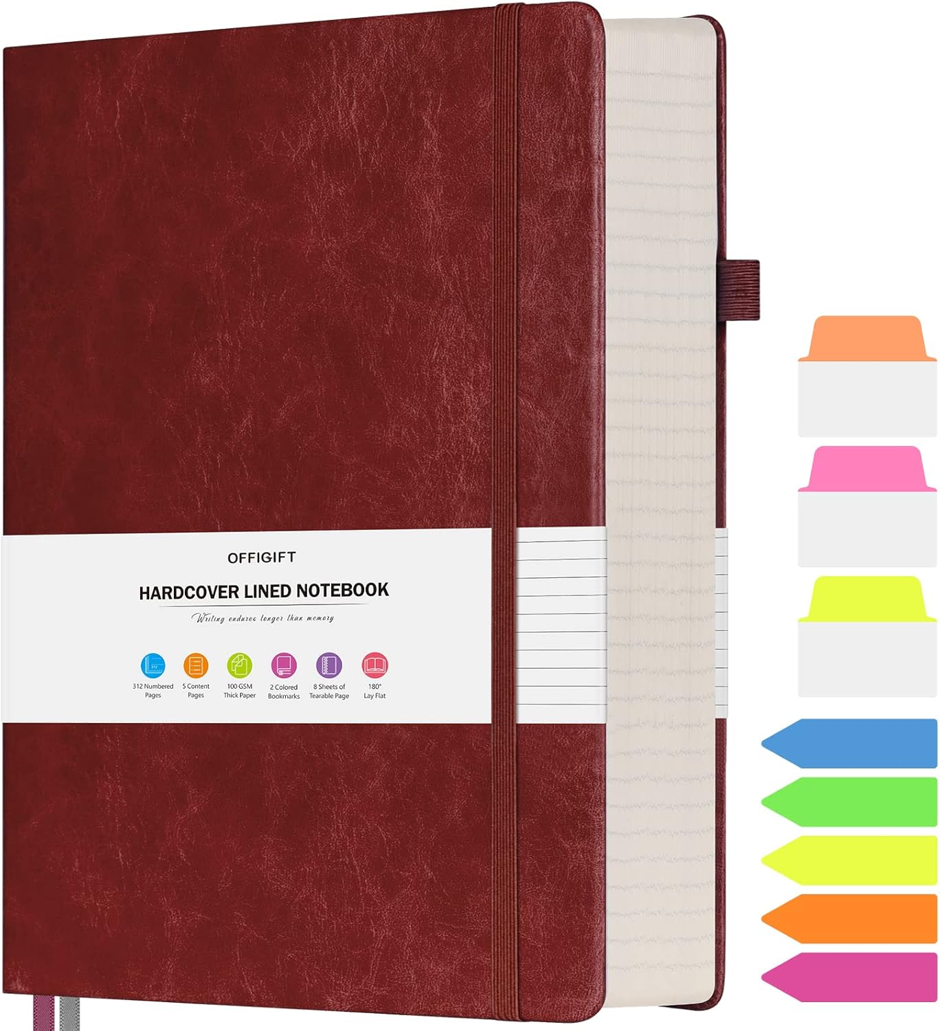 College Ruled Notebook, Large B5 Hardcover Leather Journal, 312 Numbered Pages Writing Journal, 100gsm No Bleed Paper, Lined Journal Notebook for Women Men School Office, 7.6'' X 10'', Burgundy