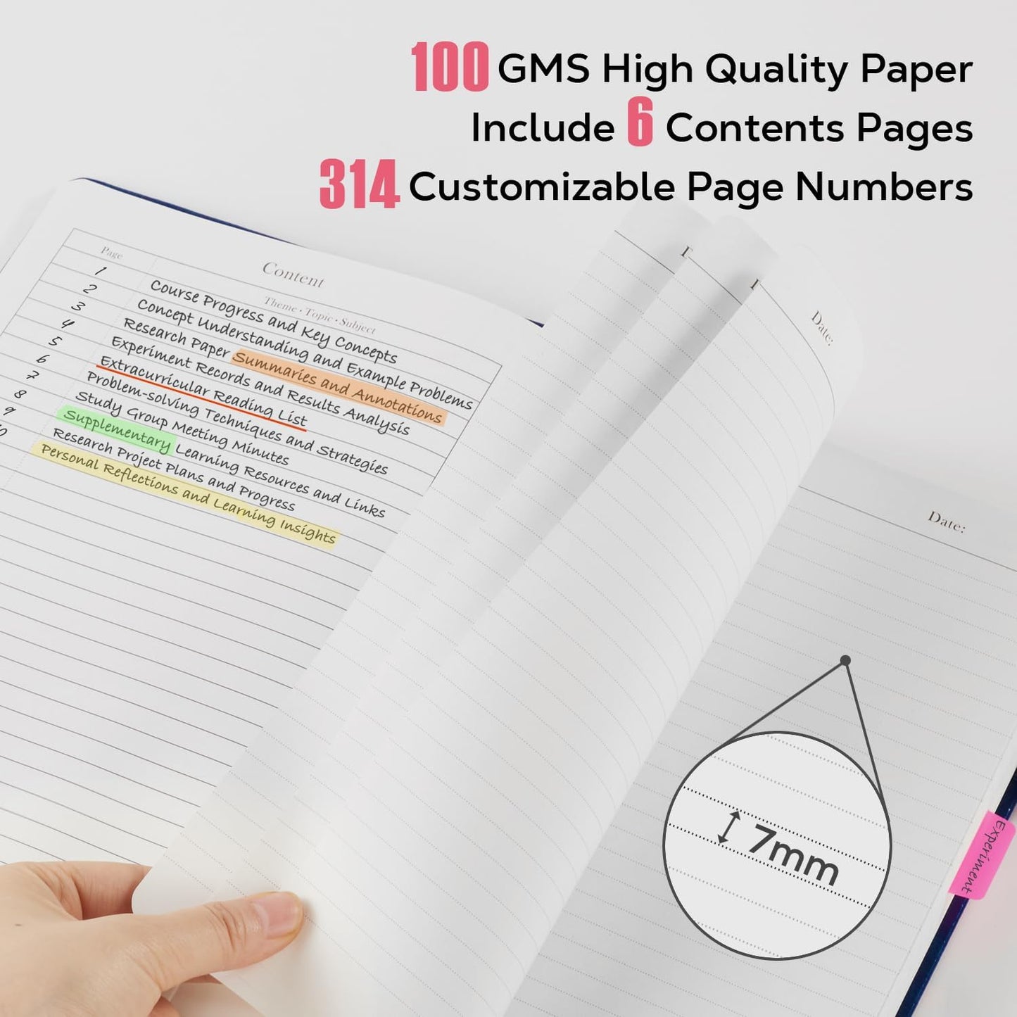 Bullet Lined Journal Notebook for Women/Men Writing Work, 320 Pages B5 Large Pink Leather Daily Diary Journals Note book College Ruled for Note Taking, 100Gsm Thick Paper, 7.1'' X 10''