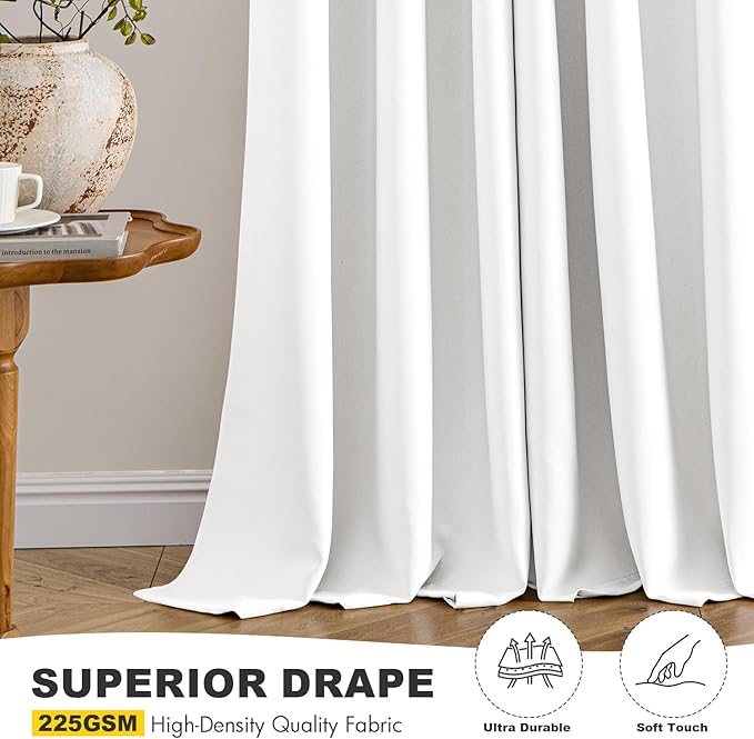 MIULEE Pure White Curtains for Bedroom Living Room 72 Inches Long 2 Panels, Thermal Insulated Room Darkening Drapes Grommet Top Noise Reducing Energy Saving Window Treatments W40 x L72 Inch
